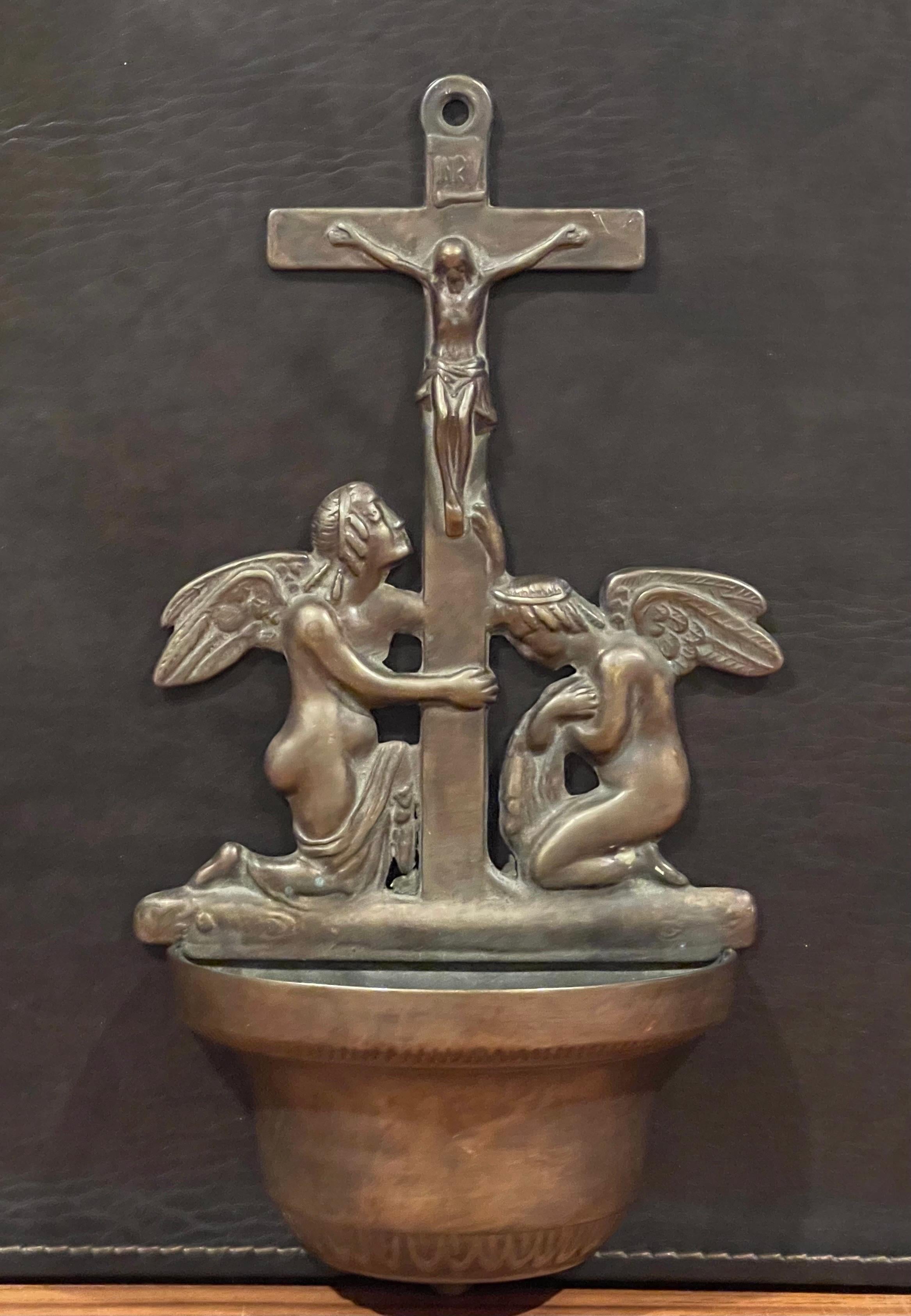 20th Century Vintage Bronze Italian Holy Water Bowl / Dispenser For Sale