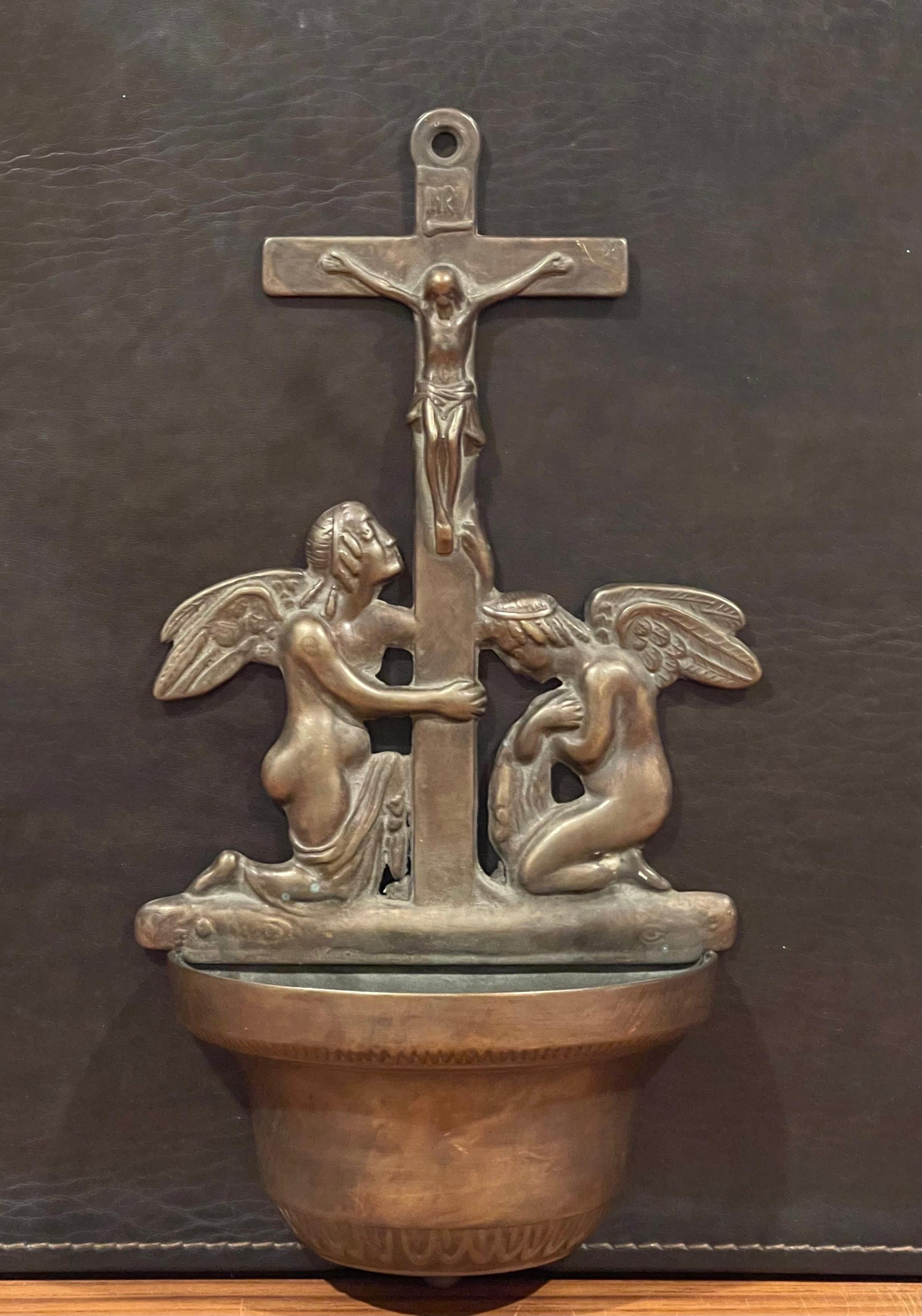 Vintage Bronze Italian Holy Water Bowl / Dispenser For Sale 1