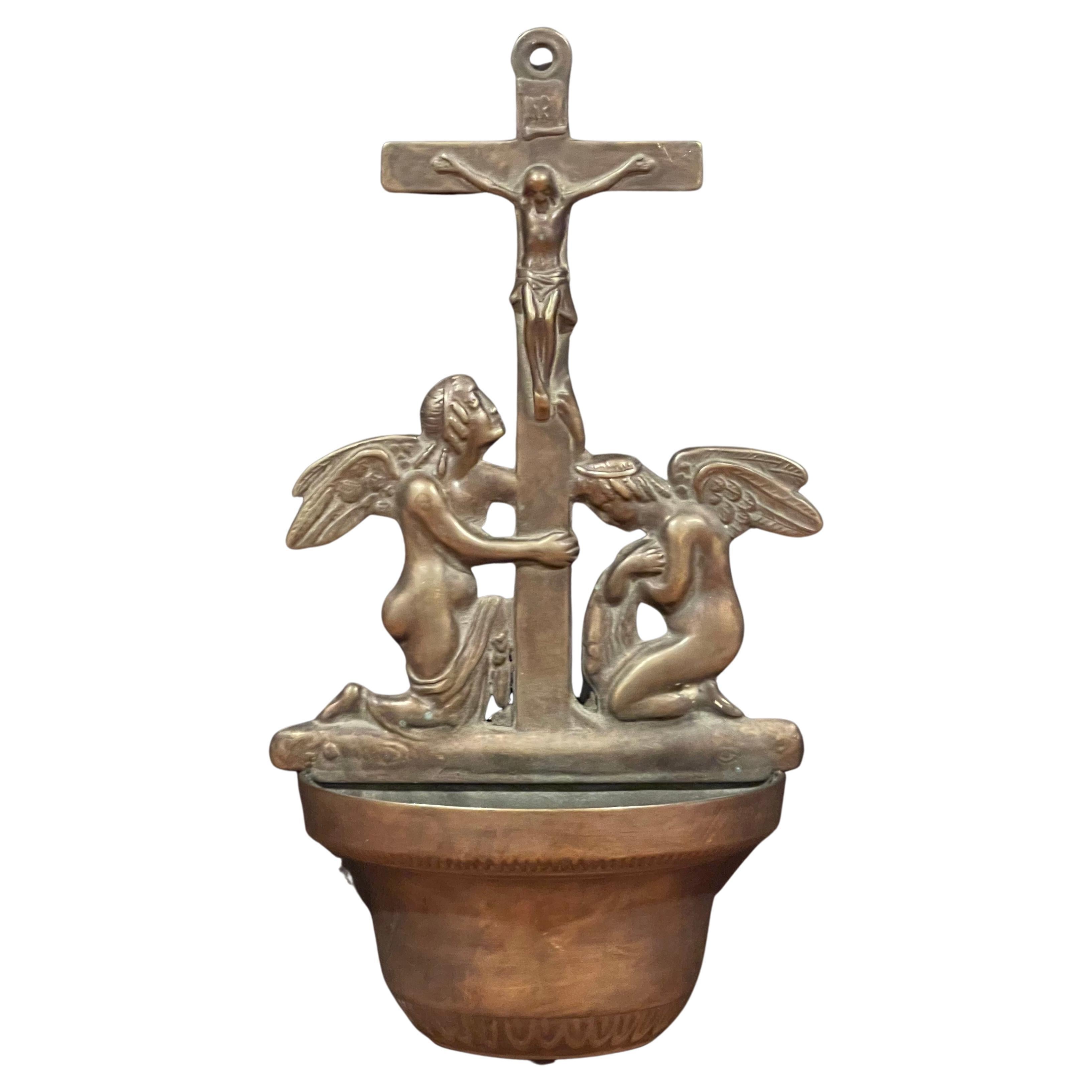 Vintage Bronze Italian Holy Water Bowl / Dispenser For Sale