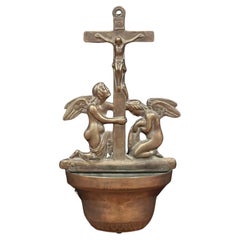 Vintage Bronze Italian Holy Water Bowl / Dispenser