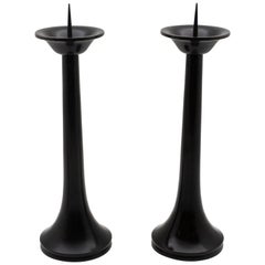 Paire de chandeliers de temple japonais en bronze vintage