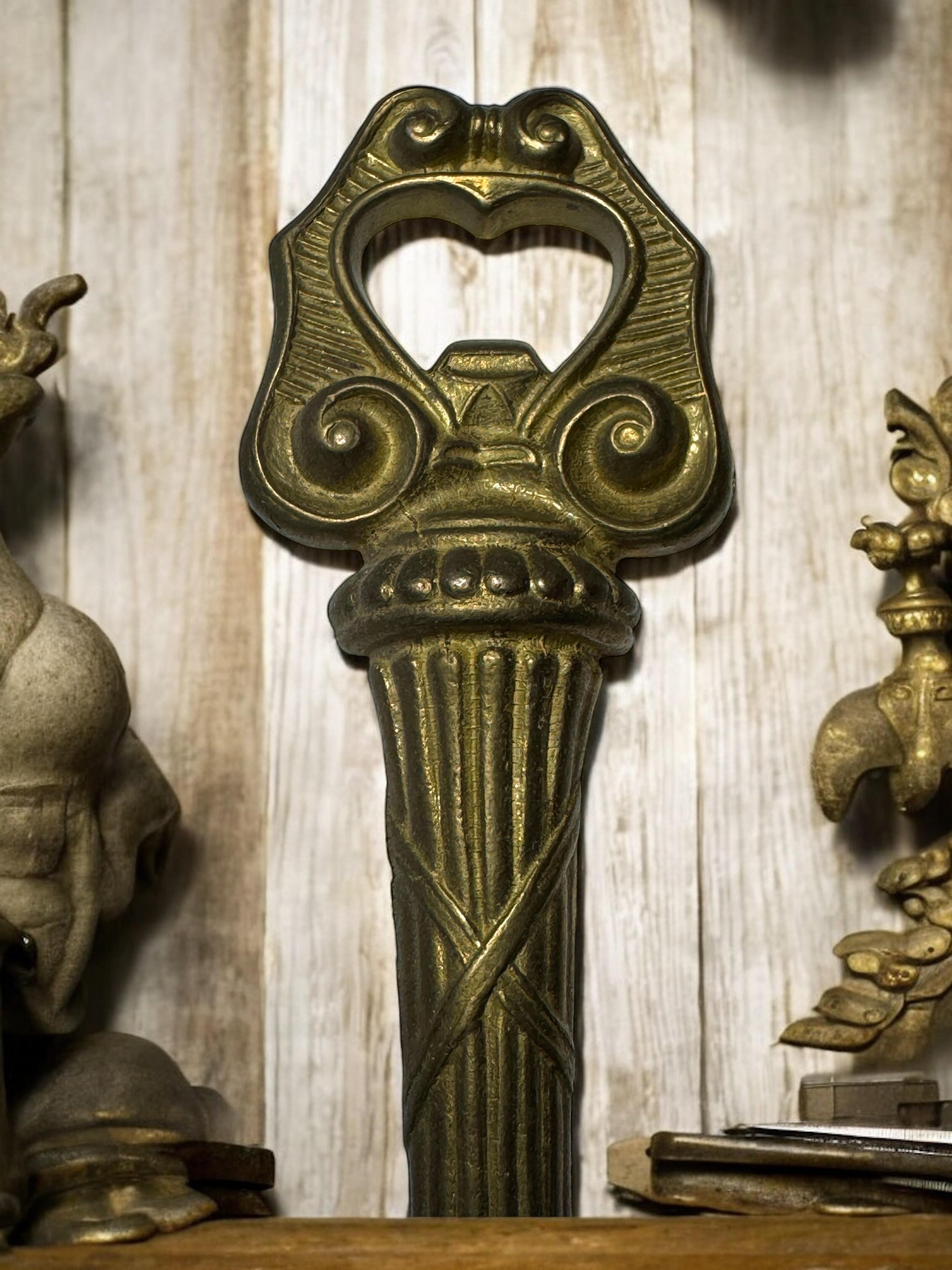 Vintage Bronze Key Bottle Opener MidCentury Modern Metal Breweriana Barware For Sale 5