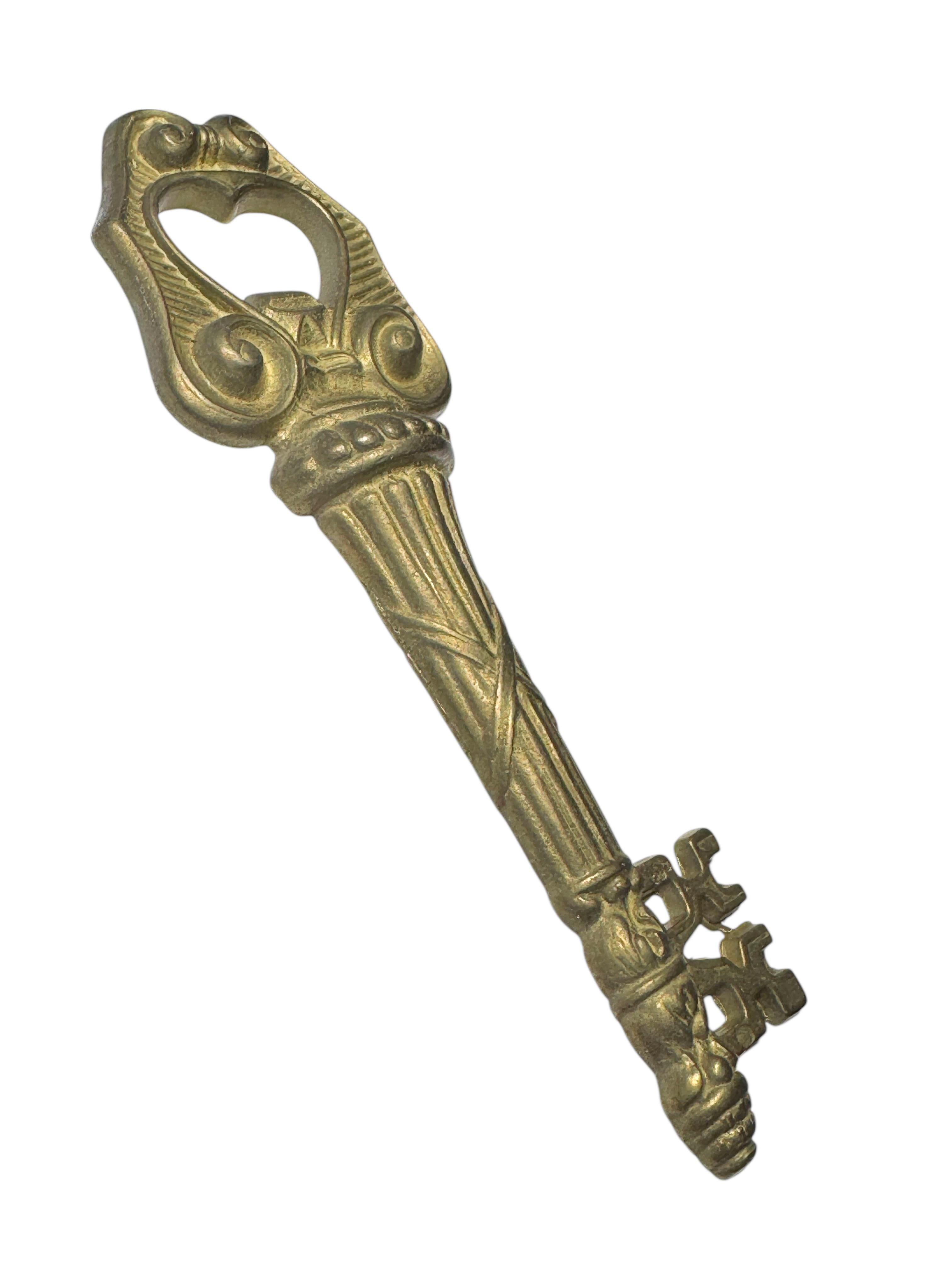 Mid-Century Modern Vintage Bronze Key Bottle Opener MidCentury Modern Metal Breweriana Barware For Sale