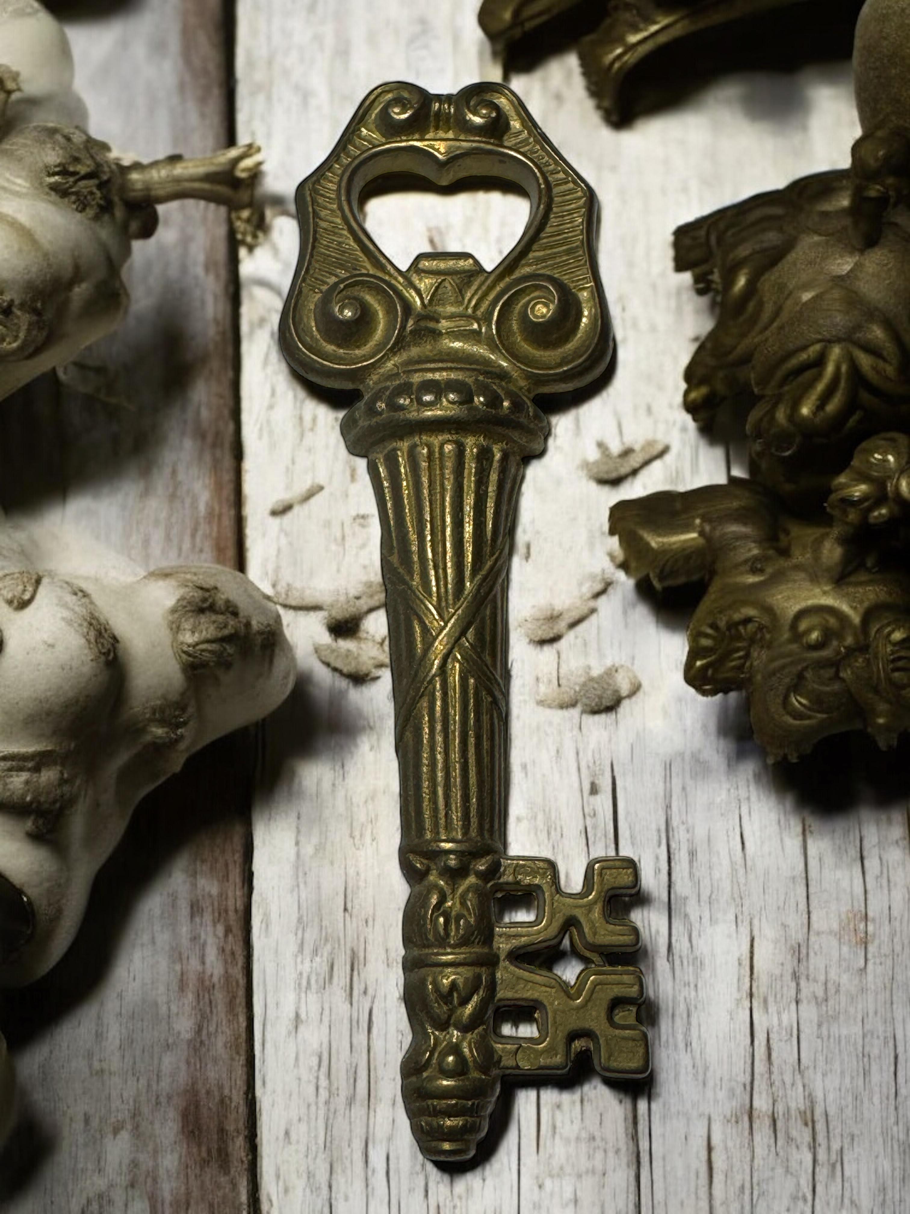 Vintage Bronze Key Bottle Opener MidCentury Modern Metal Breweriana Barware For Sale 1
