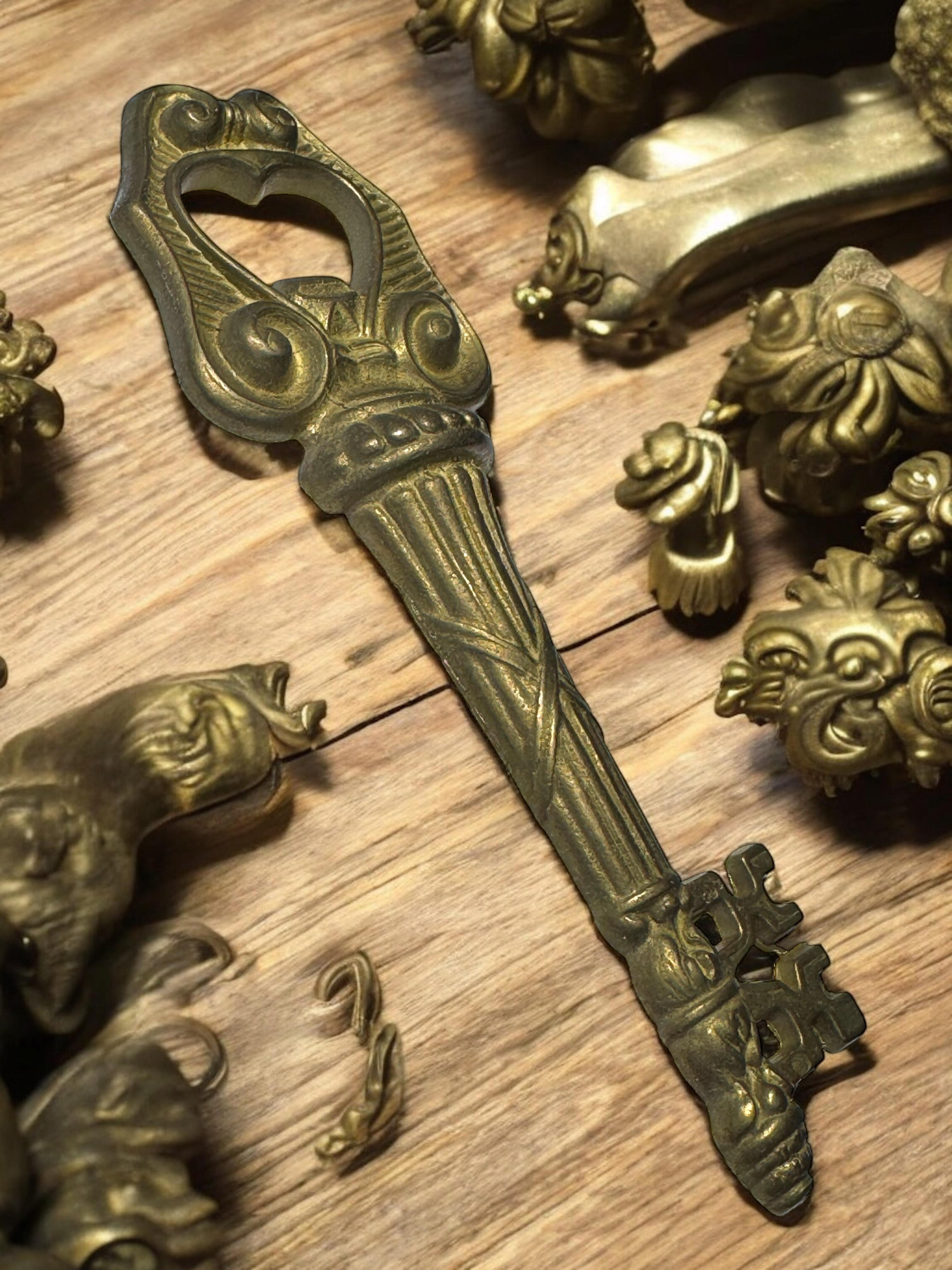 Vintage Bronze Key Bottle Opener MidCentury Modern Metal Breweriana Barware For Sale 3