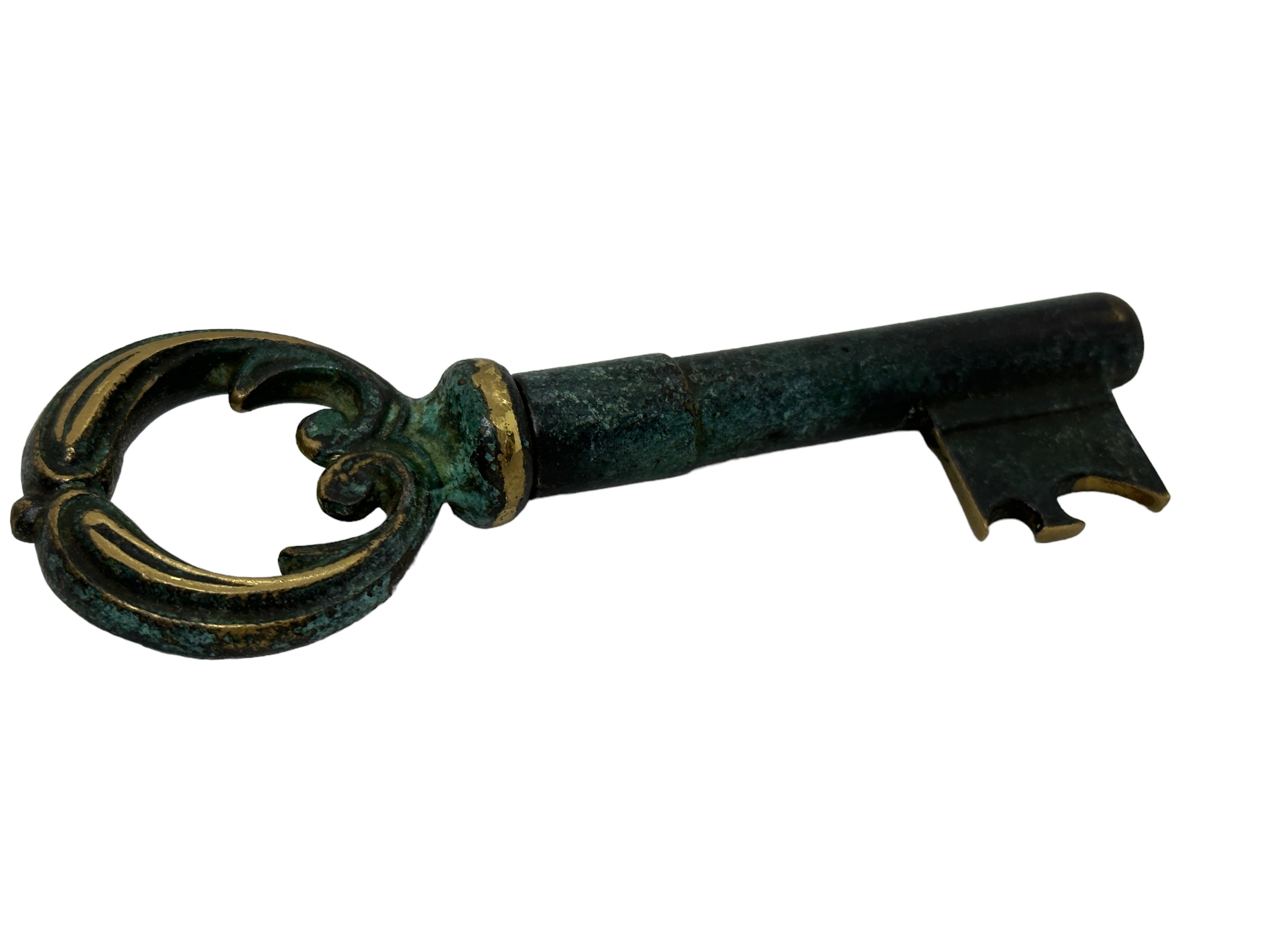 Mid-Century Modern Vintage Bronze Key Corkscrew and Bottle Opener Metal Breweriana Barware, Austria For Sale