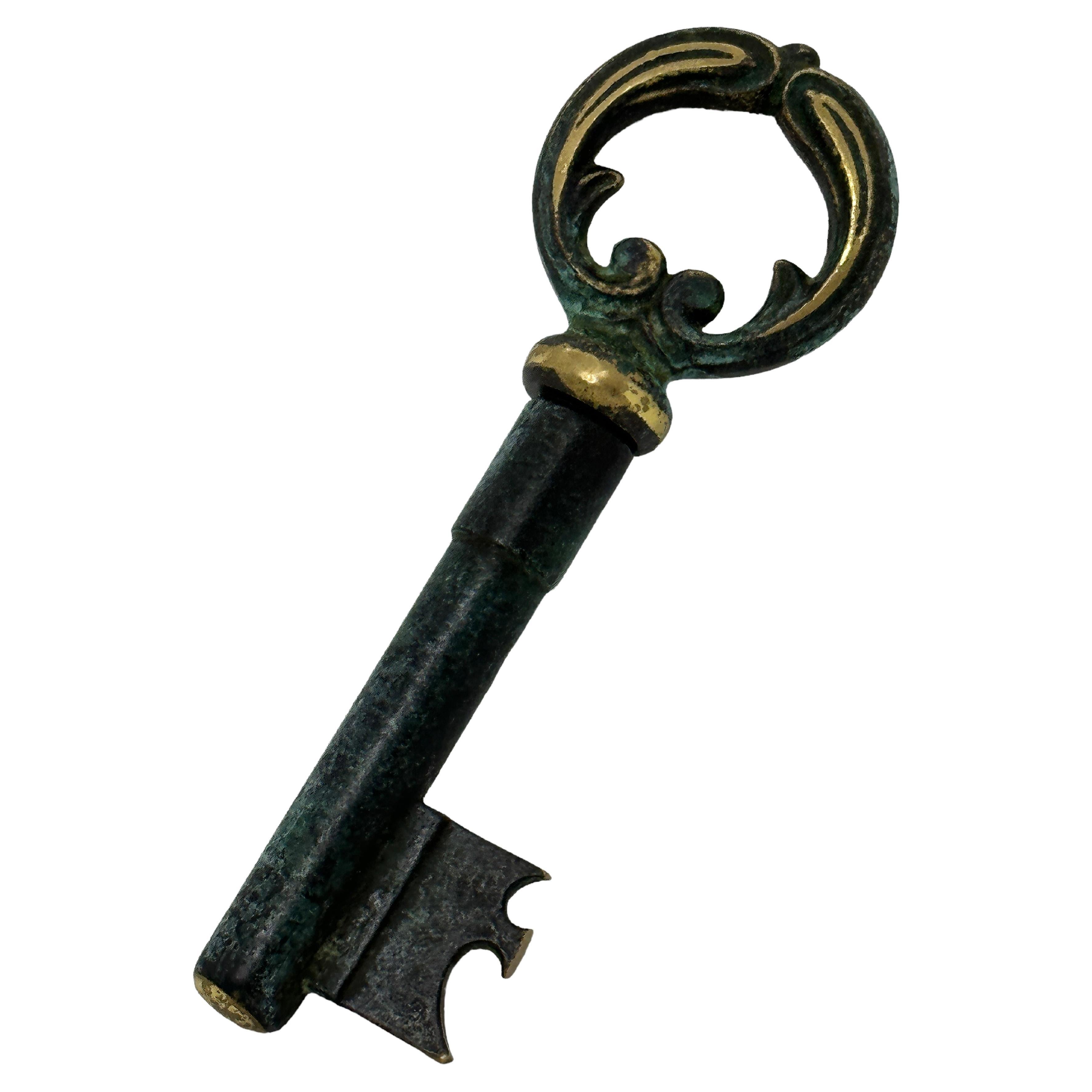 Vintage Bronze Key Corkscrew and Bottle Opener Metal Breweriana Barware, Austria For Sale