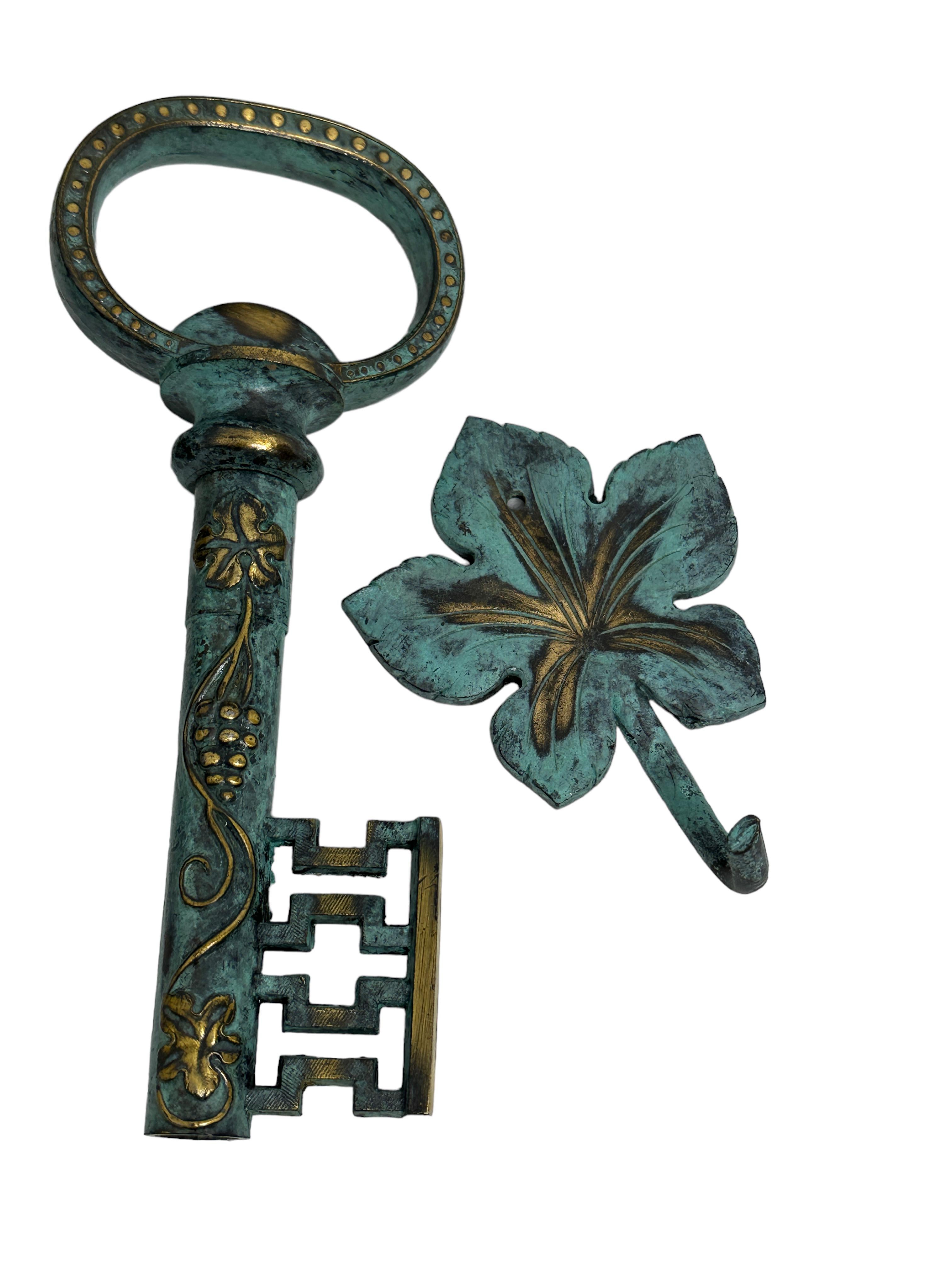 Mid-Century Modern Vintage Bronze Key Corkscrew and Bottle Opener Metal Breweriana Barware Boxed For Sale