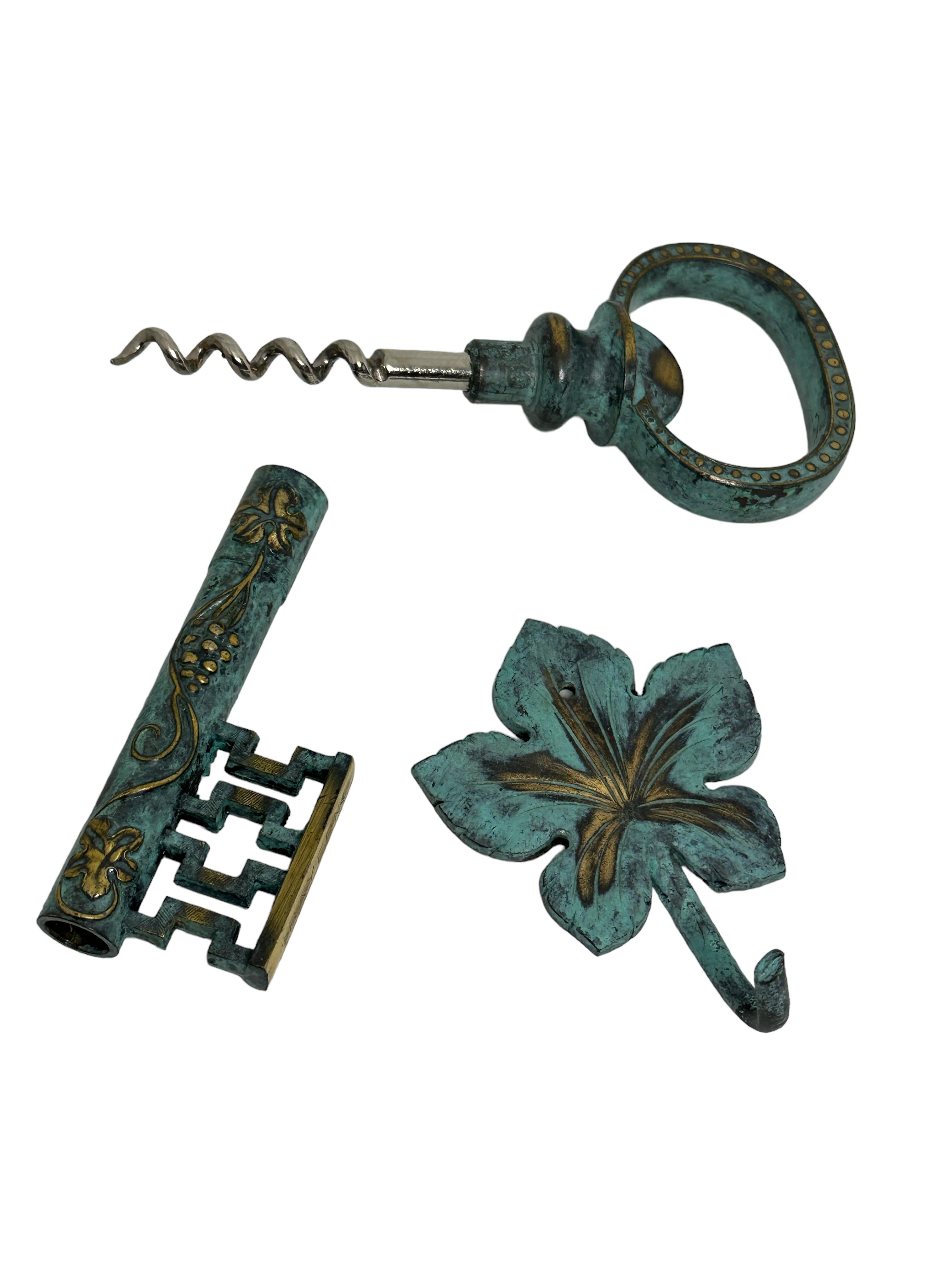 Brass Vintage Bronze Key Corkscrew and Bottle Opener Metal Breweriana Barware Boxed For Sale