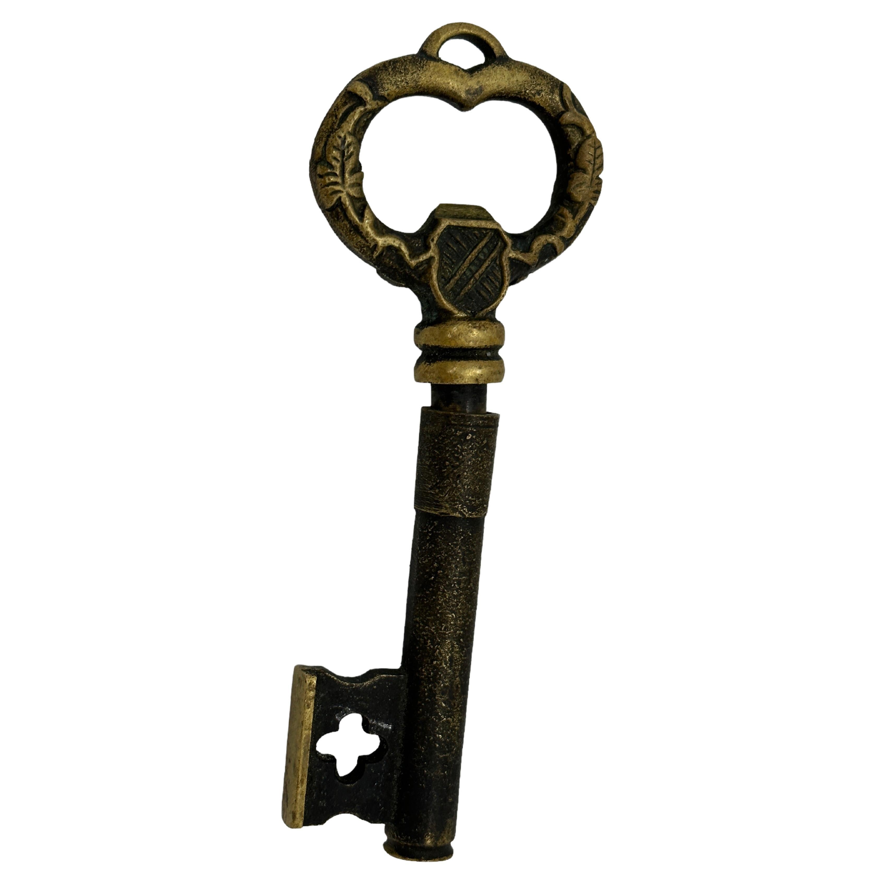 Vintage Bronze Key Corkscrew and Bottle Opener Metal Breweriana Barware, Italy