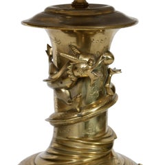 Vintage Bronze Lamp with Raised Dragon Motif