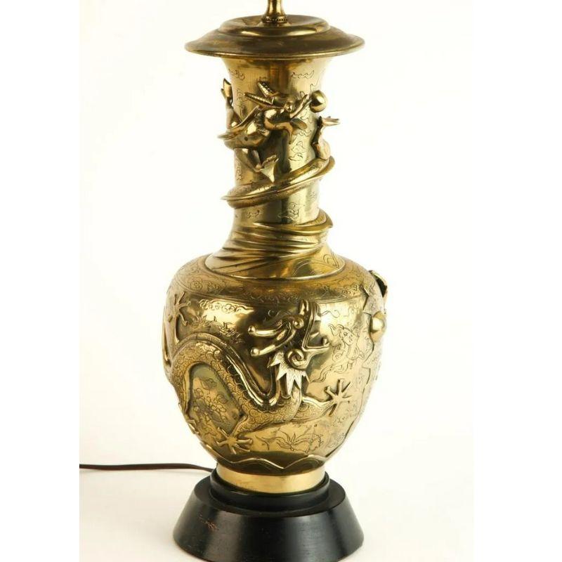 Chinoiserie Vintage Bronze Lamp with Raised Dragon Motif For Sale
