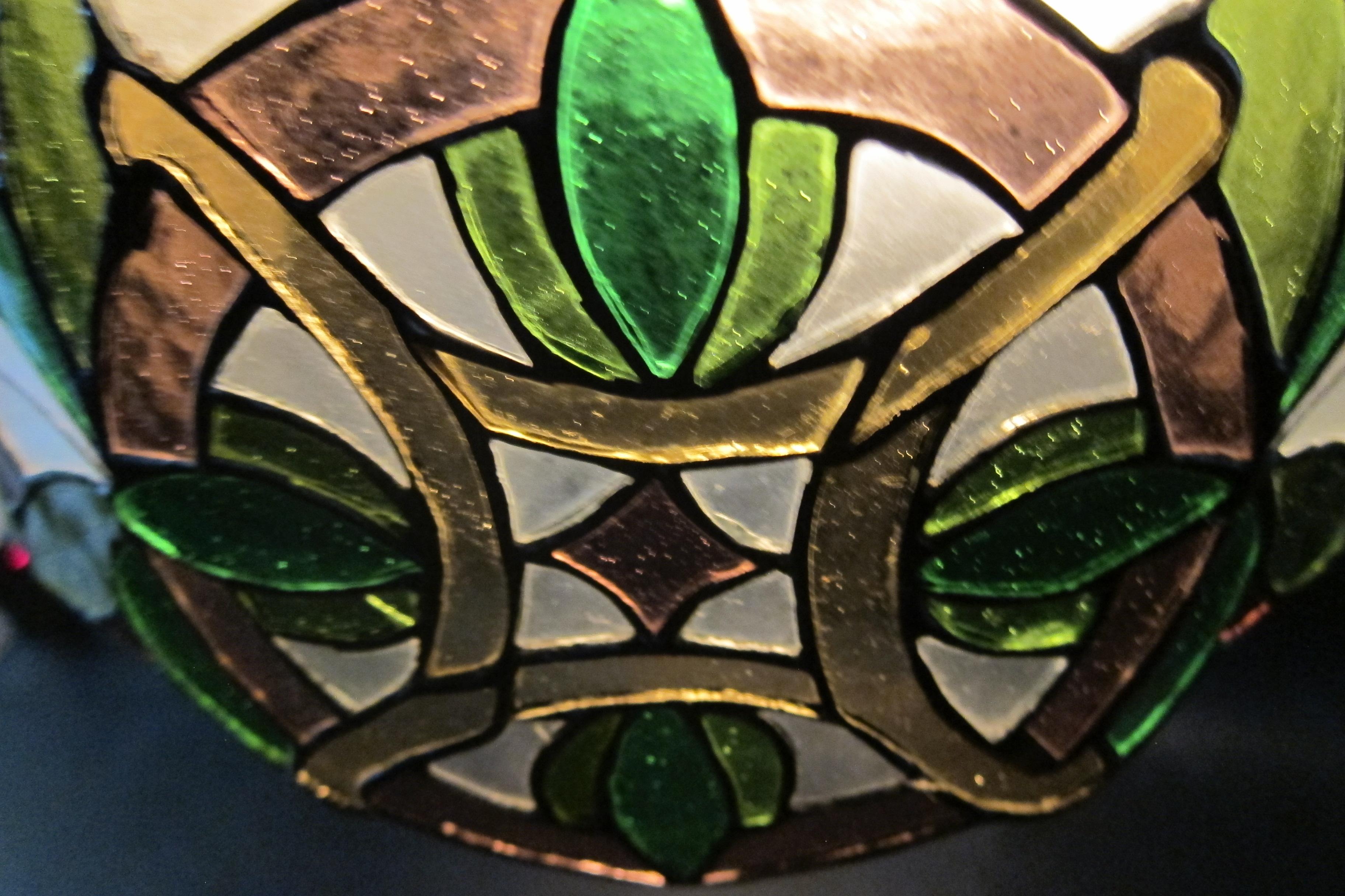 Vintage Bronze and Leaded Glass 1920s-1930s Ceiling Fixture 4