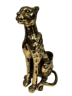 Vintage Bronze Leopard Bottle Holder Cat Statue Deco