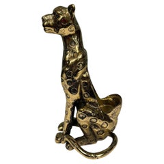 Vintage Bronze Leopard Bottle Holder Cat Statue Deco