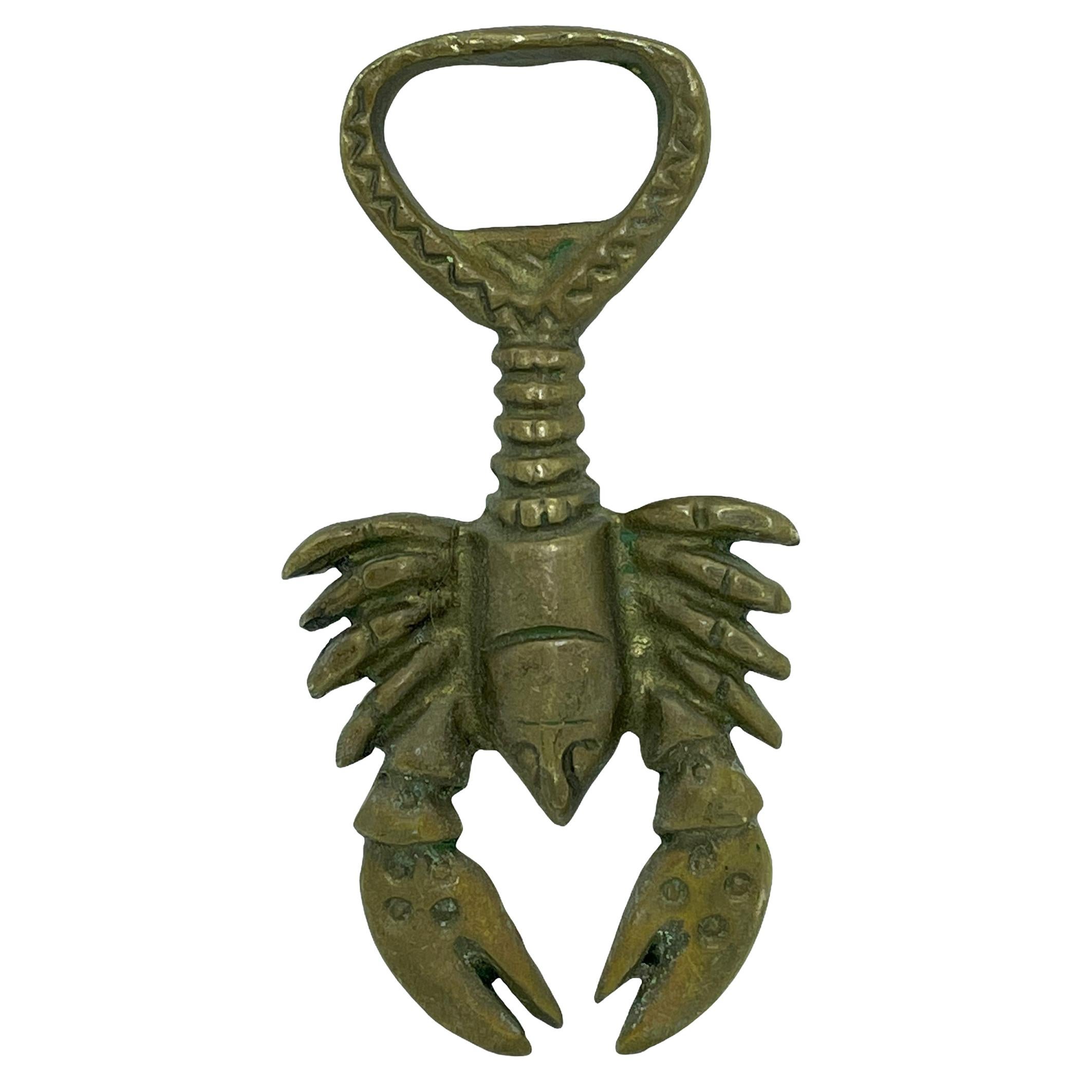 Vintage Bronze Lobster Bottle Opener Mid-Century Modern Metal Breweriana Barware For Sale