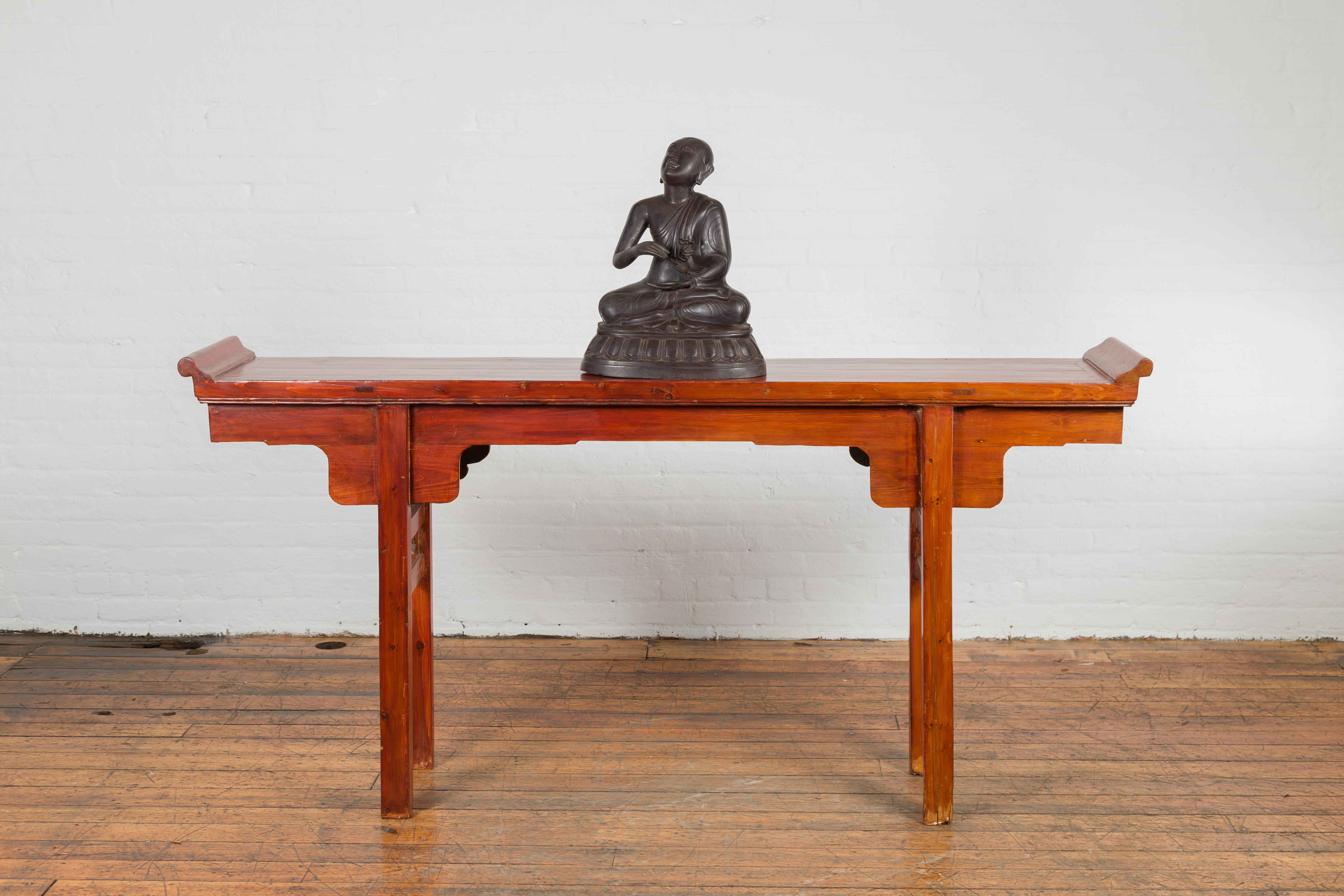 Vintage Bronze Lost Wax Sculpture Depicting a Praying Monk Sitting on a Base In Good Condition For Sale In Yonkers, NY