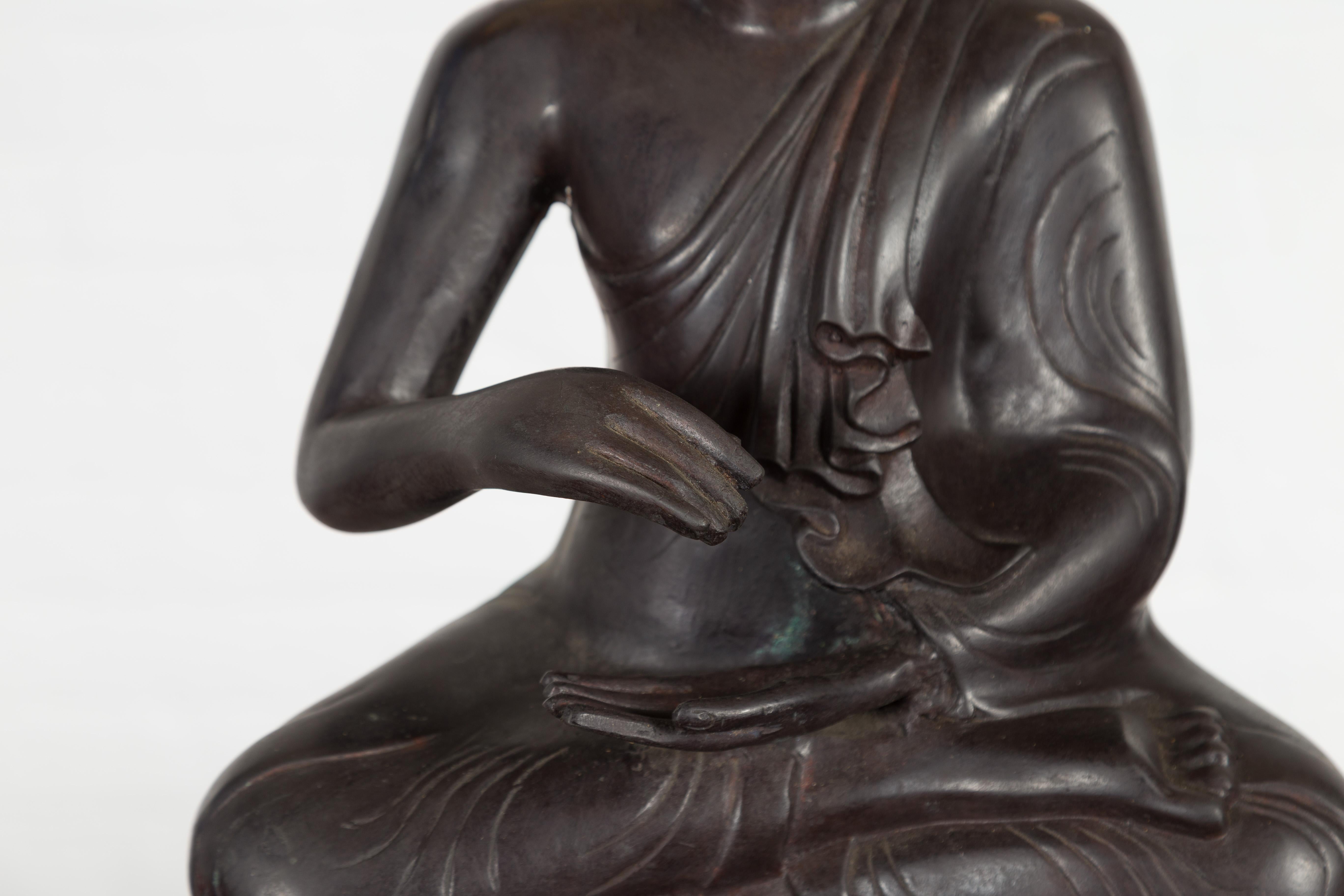 Vintage Bronze Lost Wax Sculpture Depicting a Praying Monk Sitting on a Base For Sale 2