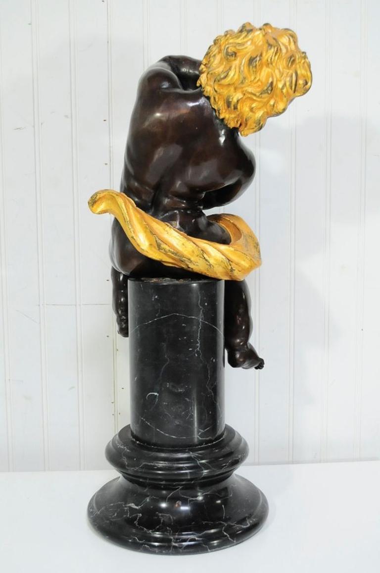 Vintage Bronze Marble French Neoclassical Style Cherub Putti Pedestal Sculpture 6