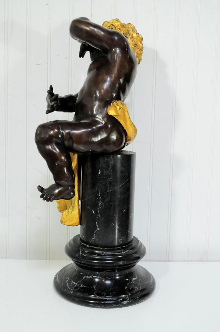 20th Century Vintage Bronze Marble French Neoclassical Style Cherub Putti Pedestal Sculpture