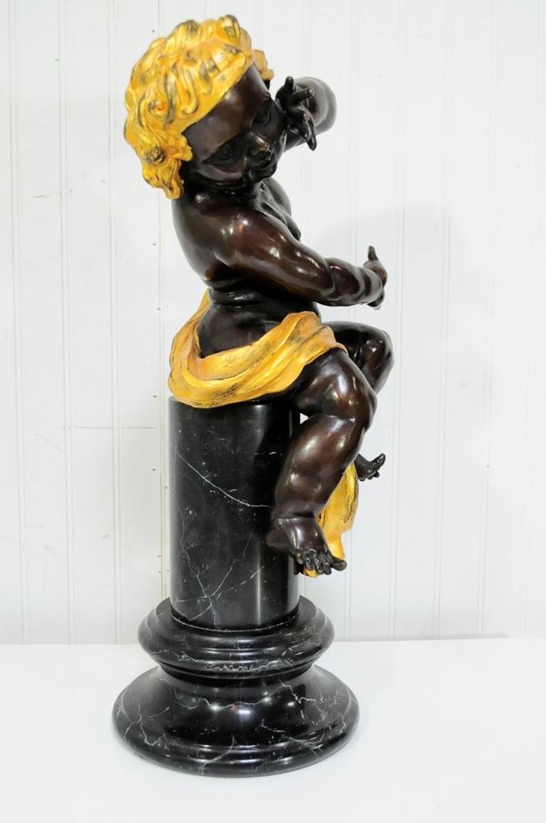 Vintage Bronze Marble French Neoclassical Style Cherub Putti Pedestal Sculpture 2