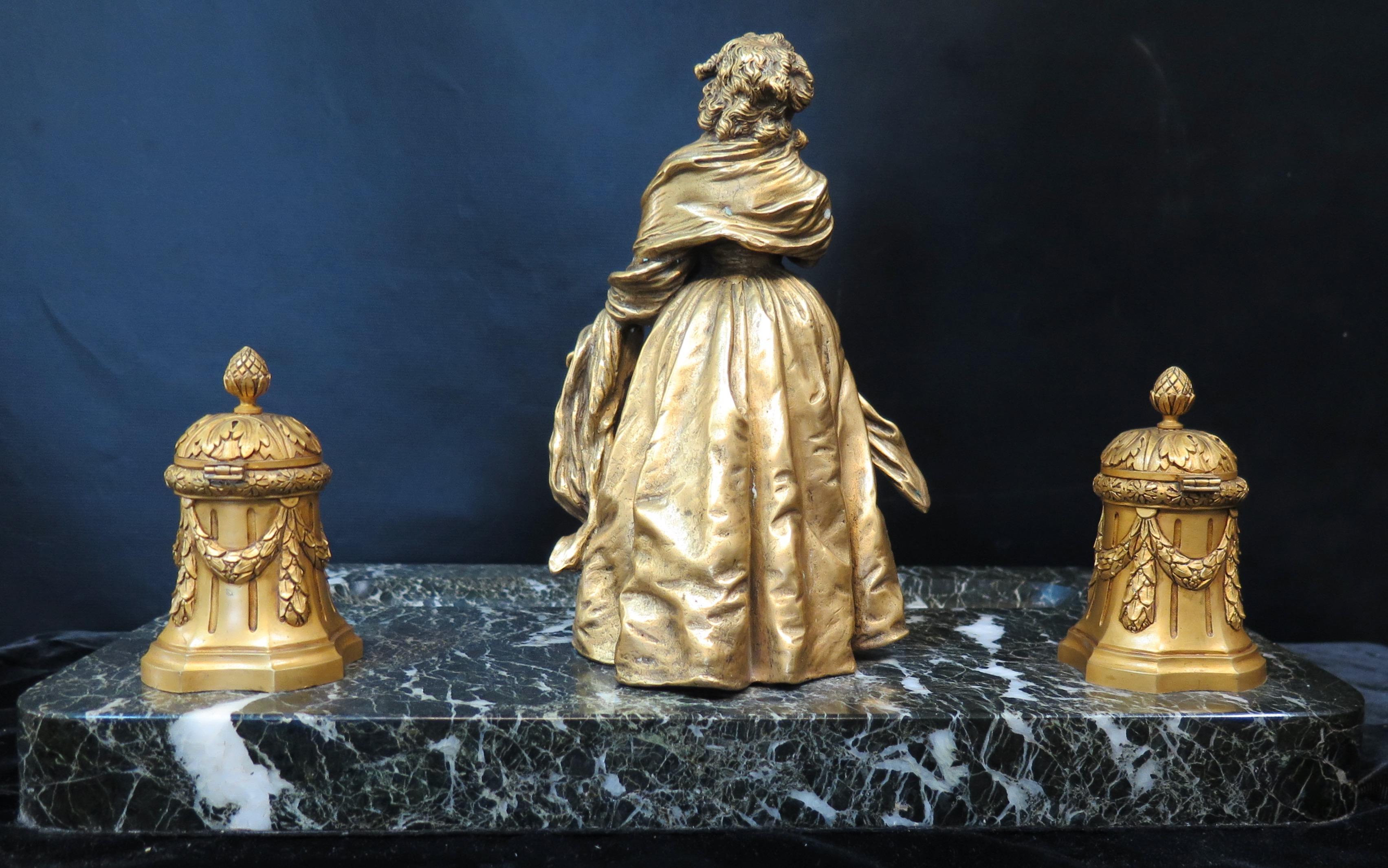 XIXe siècle Encrier vintage en bronze et marbre en vente