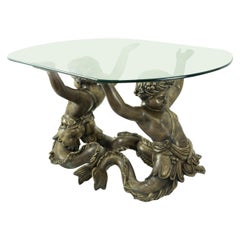 Vintage Bronze Merman Coffee Table with Oval Glass