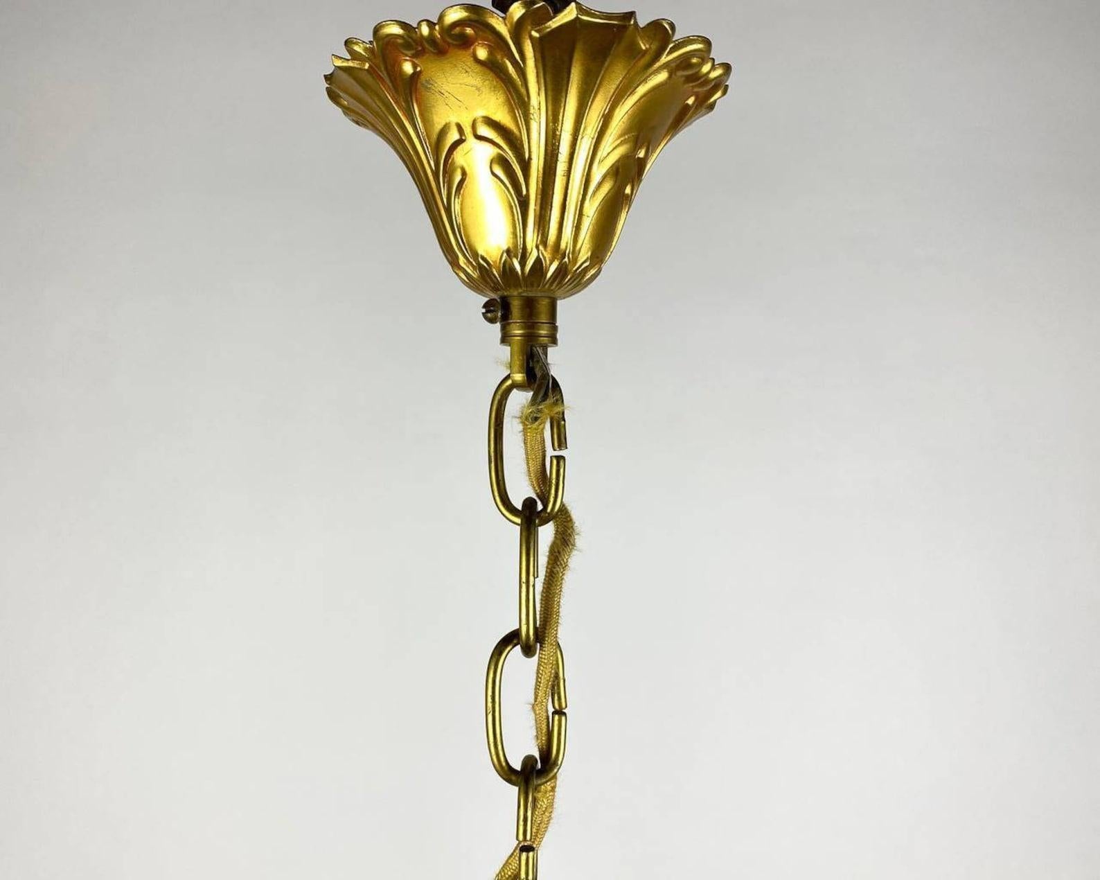 Vintage Bronze, Metal & Glass Pendant Lantern, France, 1970s For Sale 1