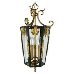 Vintage Bronze, Metal & Glass Pendant Lantern, France, 1970s