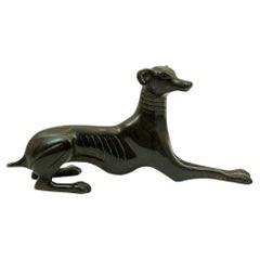 Vintage Bronze Metal Greyhound Whippet Seated Dog Sculpture Art Deco Figurine