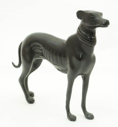 Vintage Bronze Metal Sculpture of a Greyhound Whippet Dog Figurine Art Deco