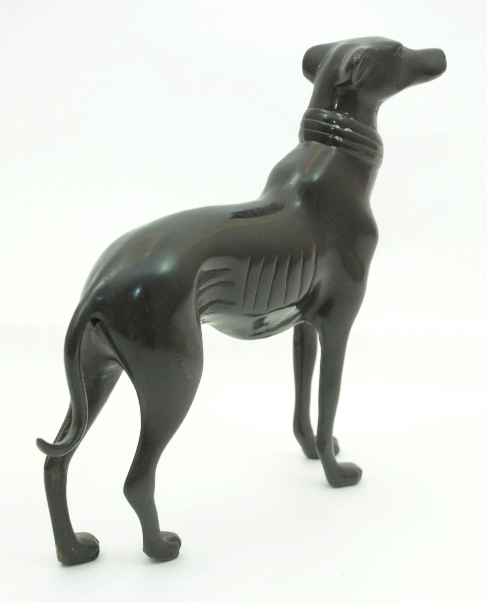 XX secolo Scultura in bronzo vintage in metallo di un cane levriero Whippet Figurina Art Deco in vendita