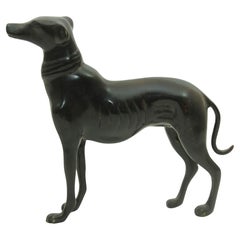 Escultura metálica vintage de bronce de un galgo Whippet Figurilla de perro Art Decó