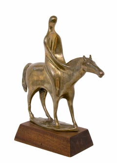 Vintage Bronze Modernist Sculpture, Figure Riding on Horseback, circa 1950-70