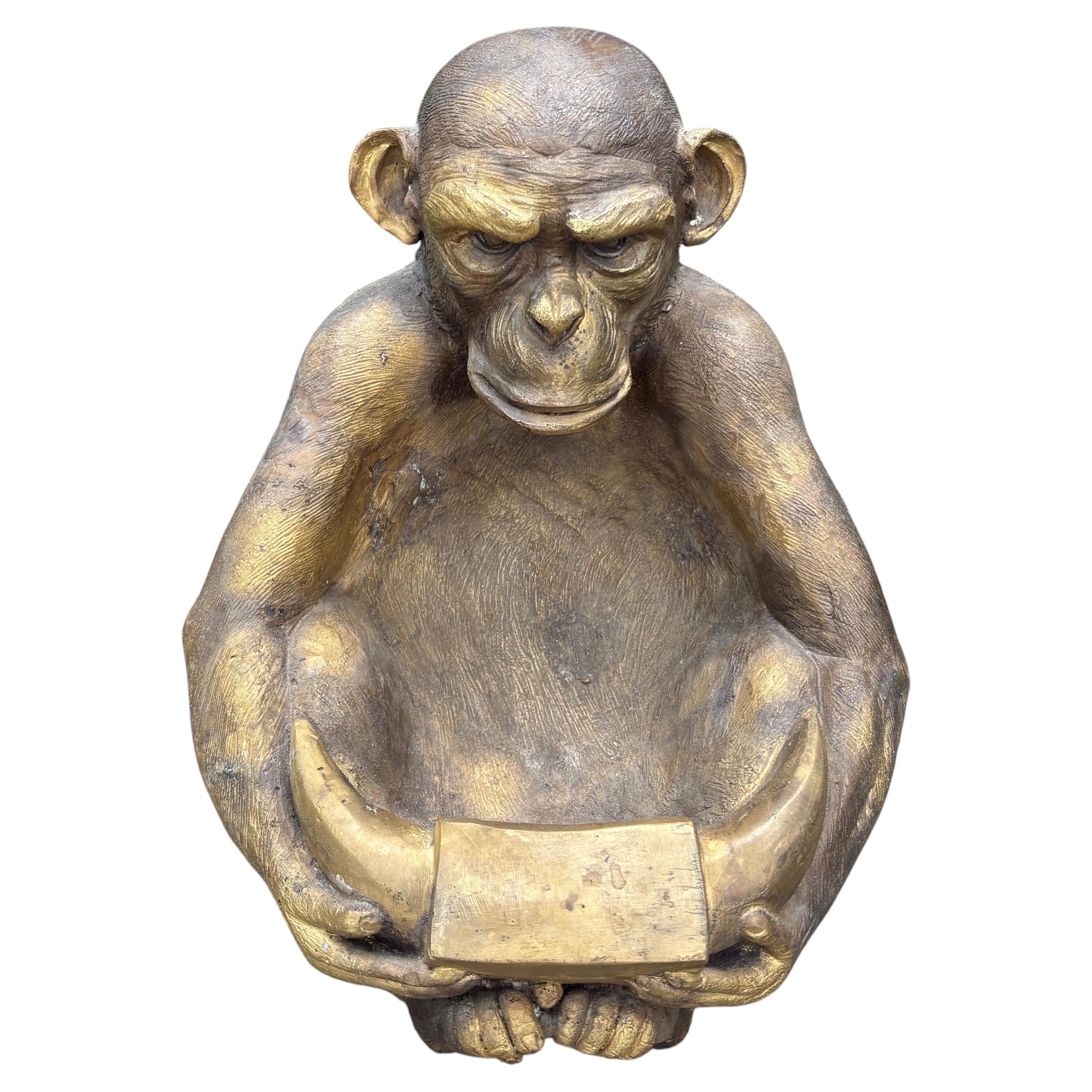 Vintage Bronze Monkey Sculpture