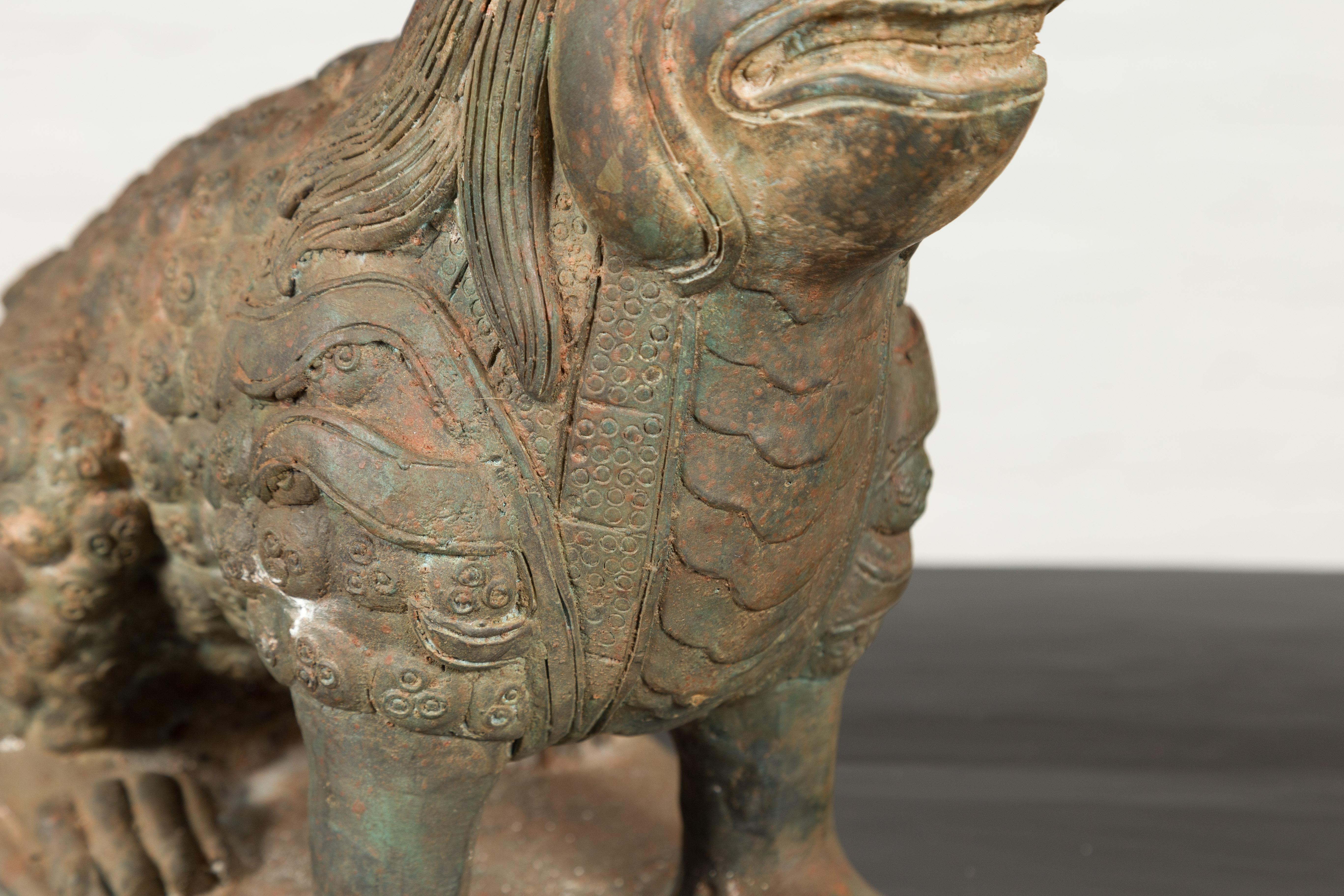 Vintage Bronze Mythical Boar Animal Sculpture on Rectangular Base For Sale 4
