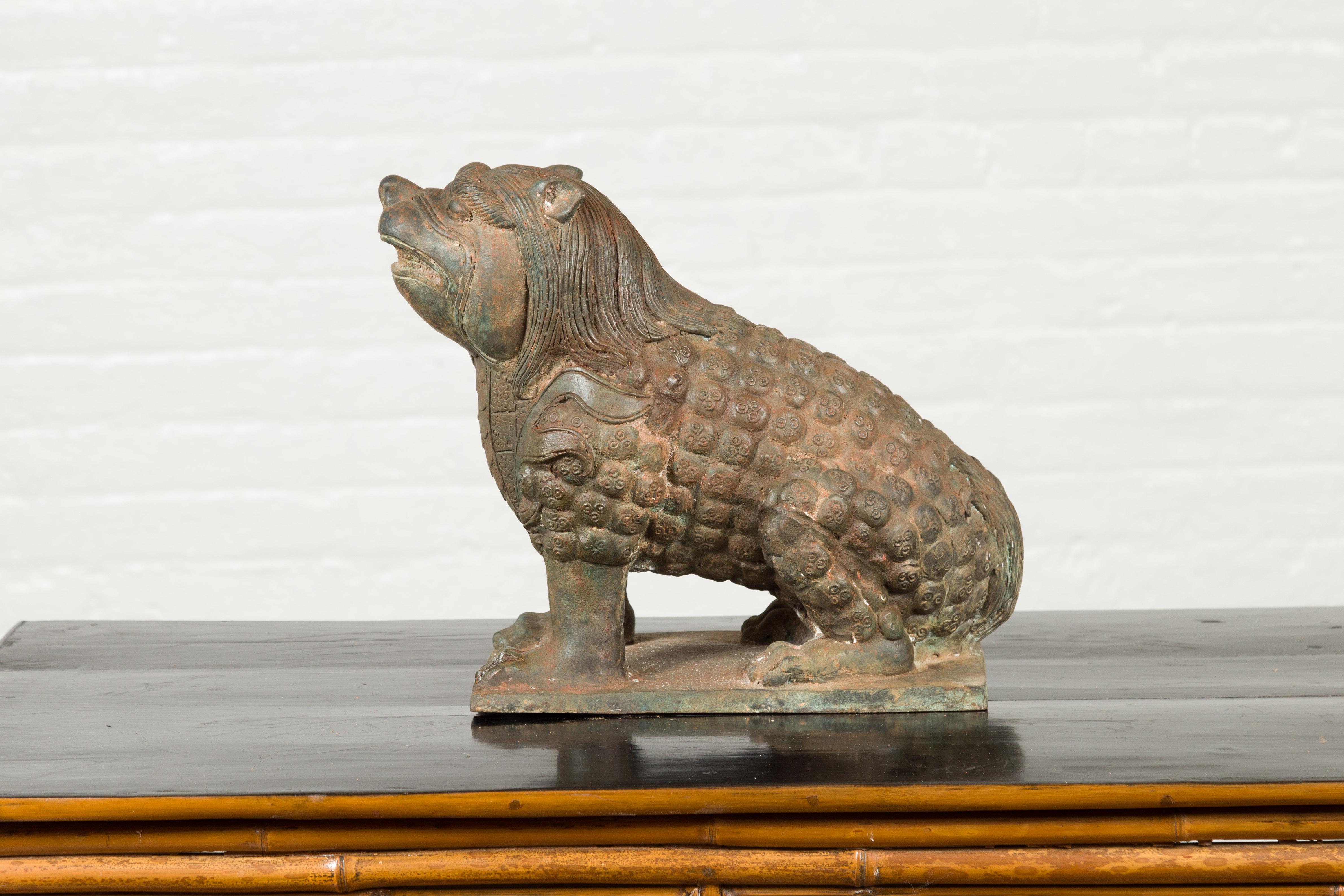 Vintage Bronze Mythical Boar Animal Sculpture on Rectangular Base For Sale 7