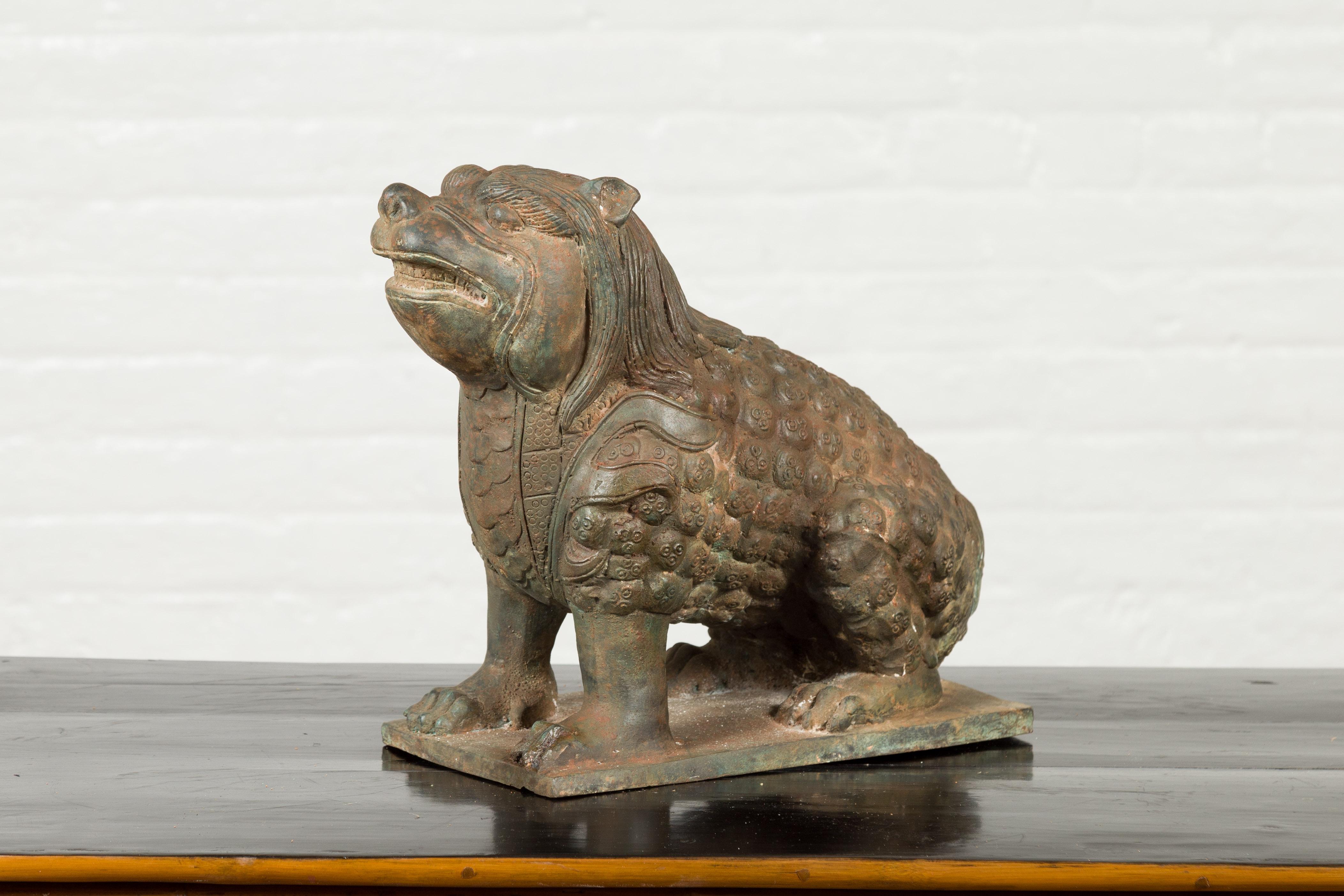 Vintage Bronze Mythical Boar Animal Sculpture on Rectangular Base For Sale 8