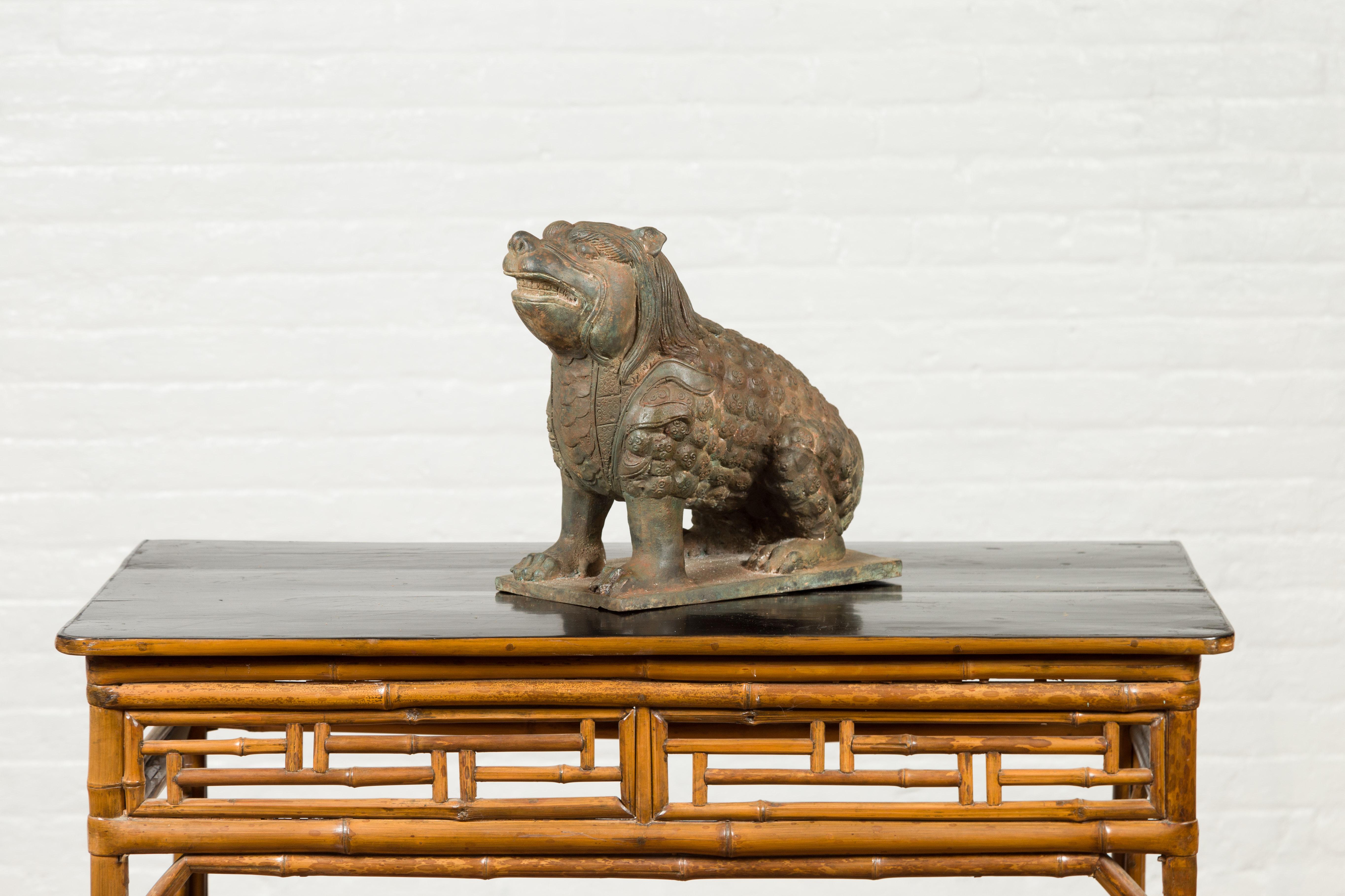 A vintage bronze mythical boar sculpture from the mid-20th century with great patina. Created with the traditional technique of the lost-wax (à la cire perdue) that allows a great precision and finesse in the details, this animal sculpture attracts