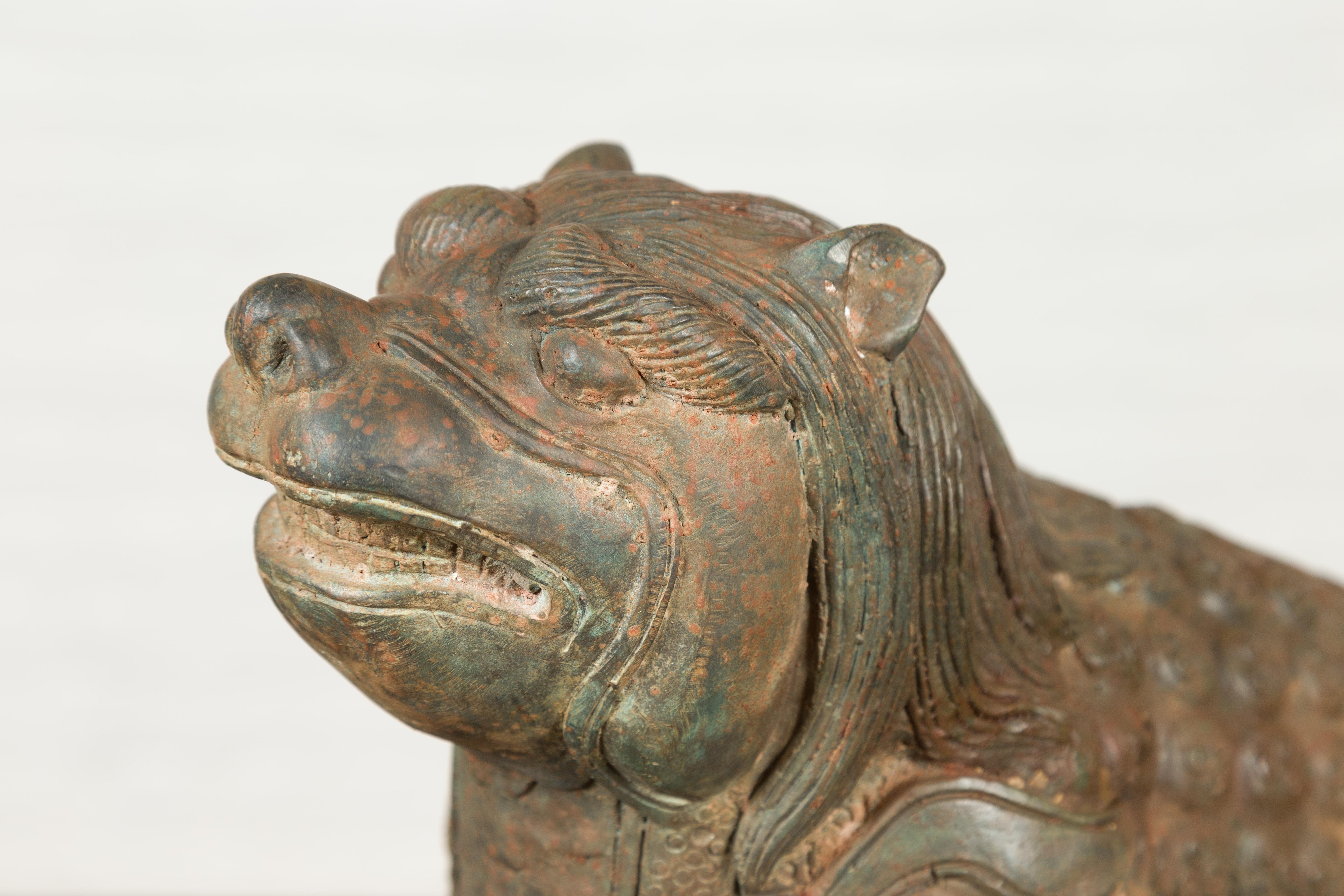 Vintage Bronze Mythical Boar Animal Sculpture on Rectangular Base In Good Condition For Sale In Yonkers, NY
