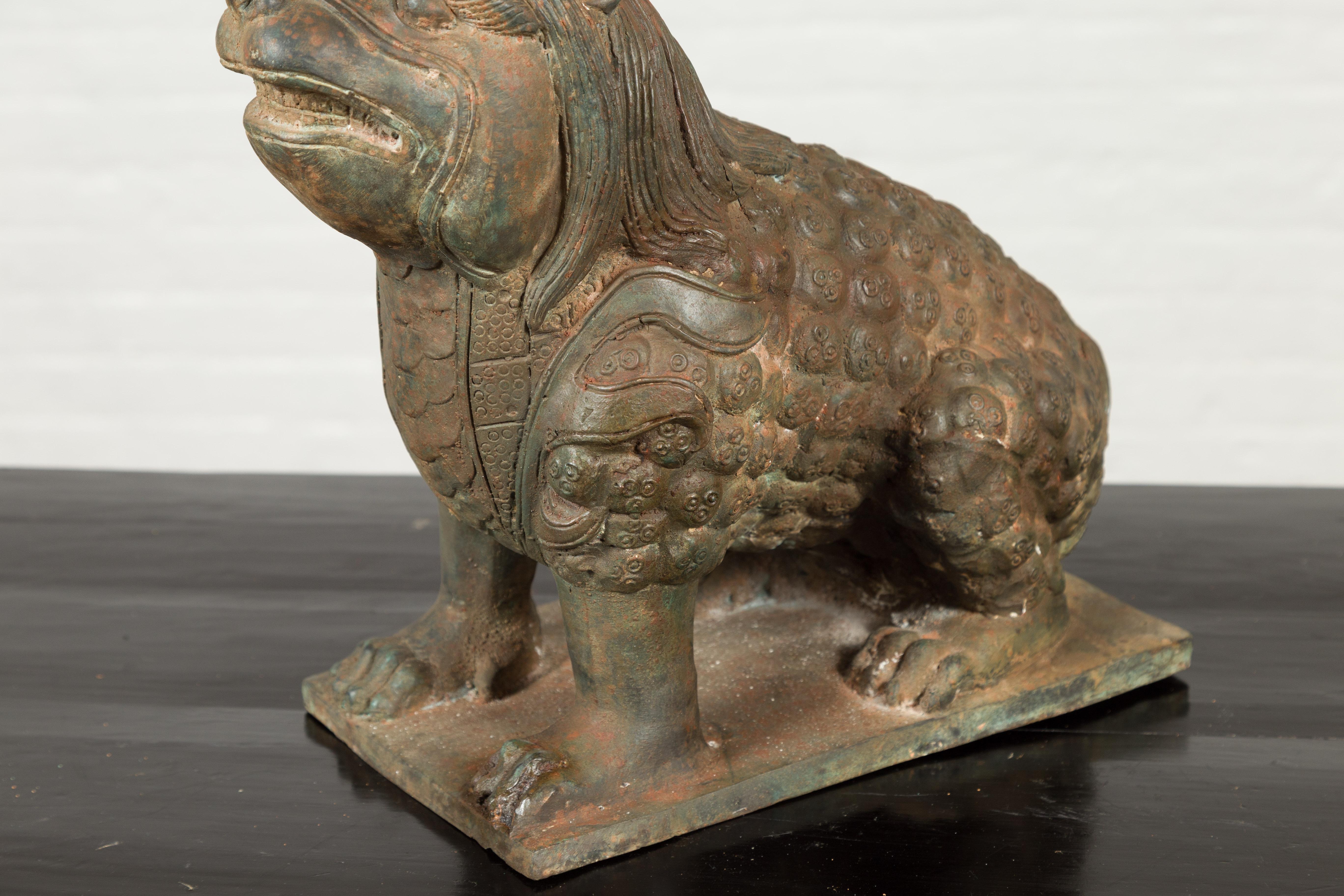 20th Century Vintage Bronze Mythical Boar Animal Sculpture on Rectangular Base For Sale