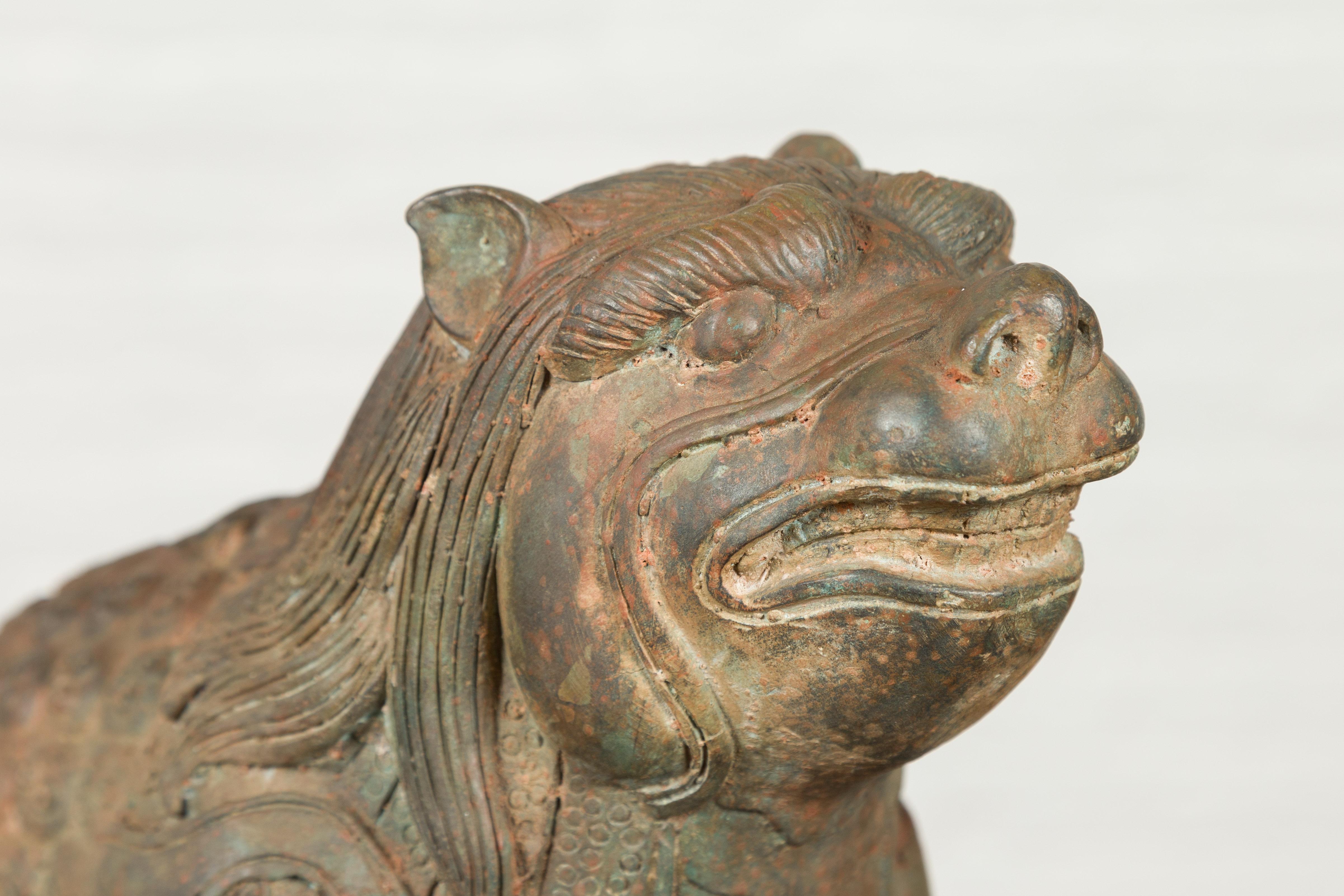 Vintage Bronze Mythical Boar Animal Sculpture on Rectangular Base For Sale 3
