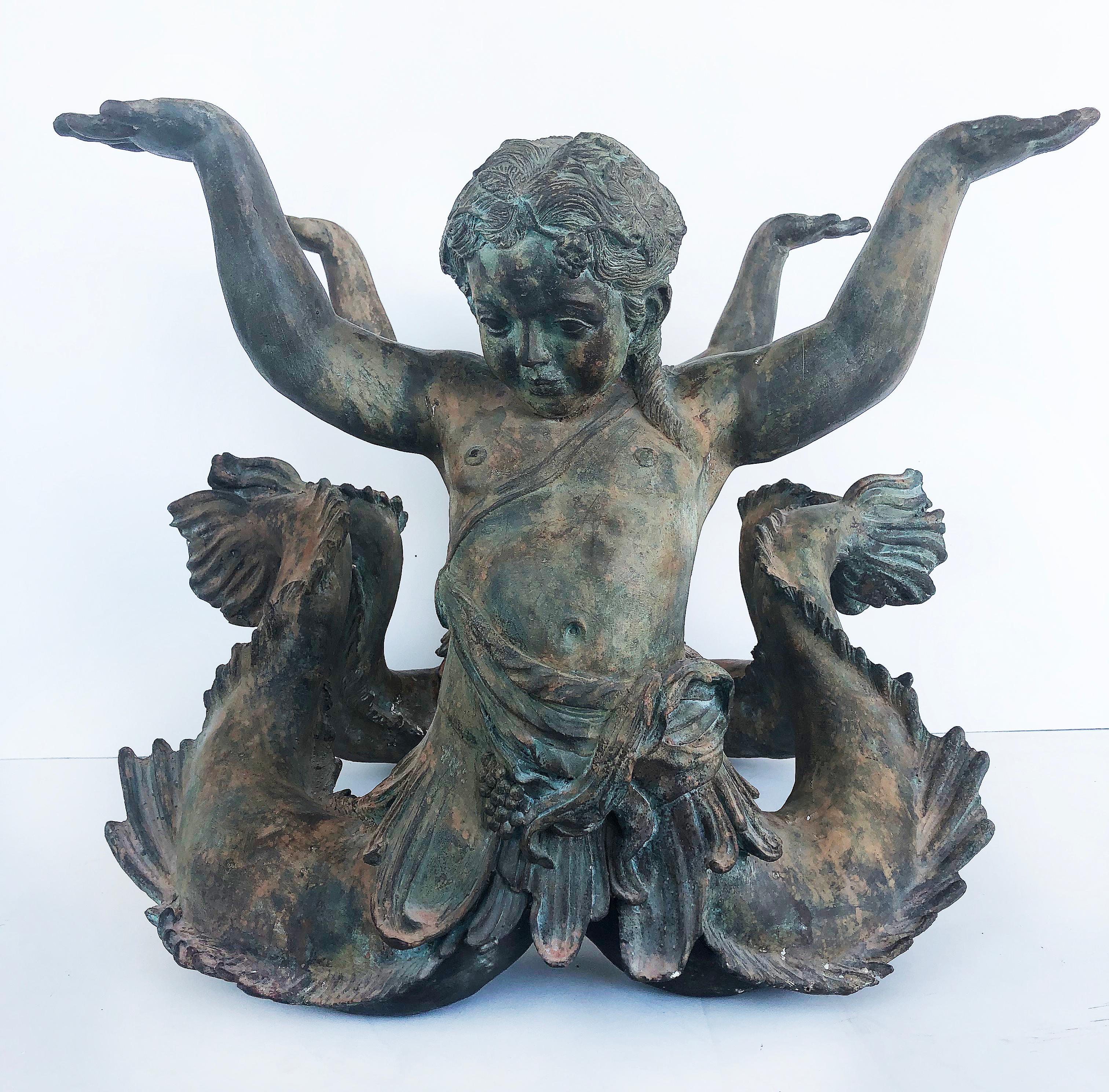 Classical Greek Vintage Bronze Mythical Cherub Creatures Coffee Table with Glass Top For Sale
