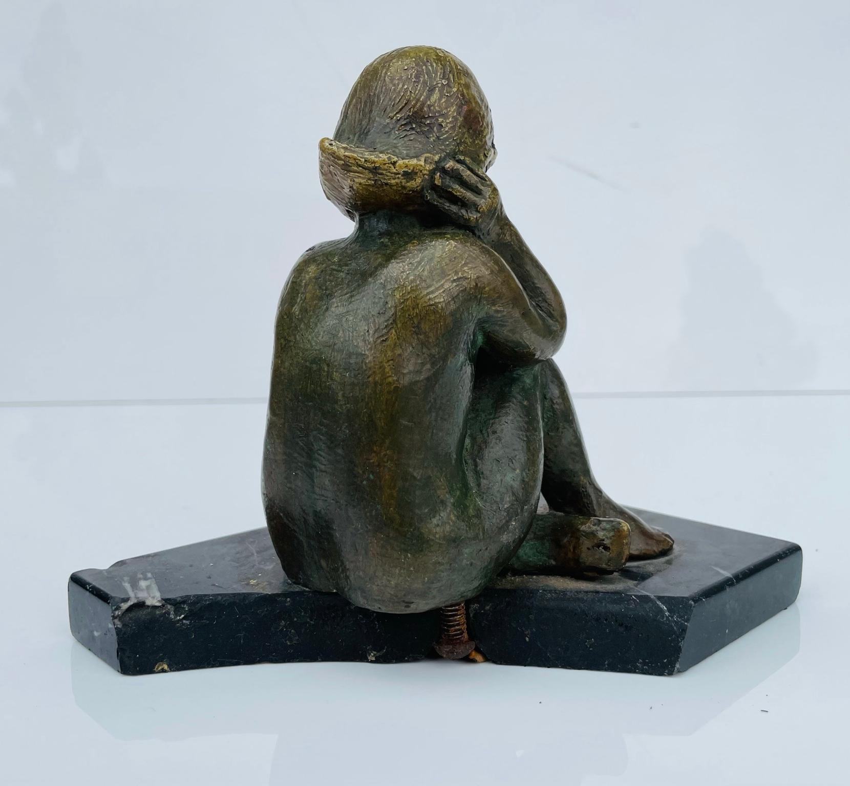 Mexican Vintage Bronze of a Nude Girl Seating For Sale