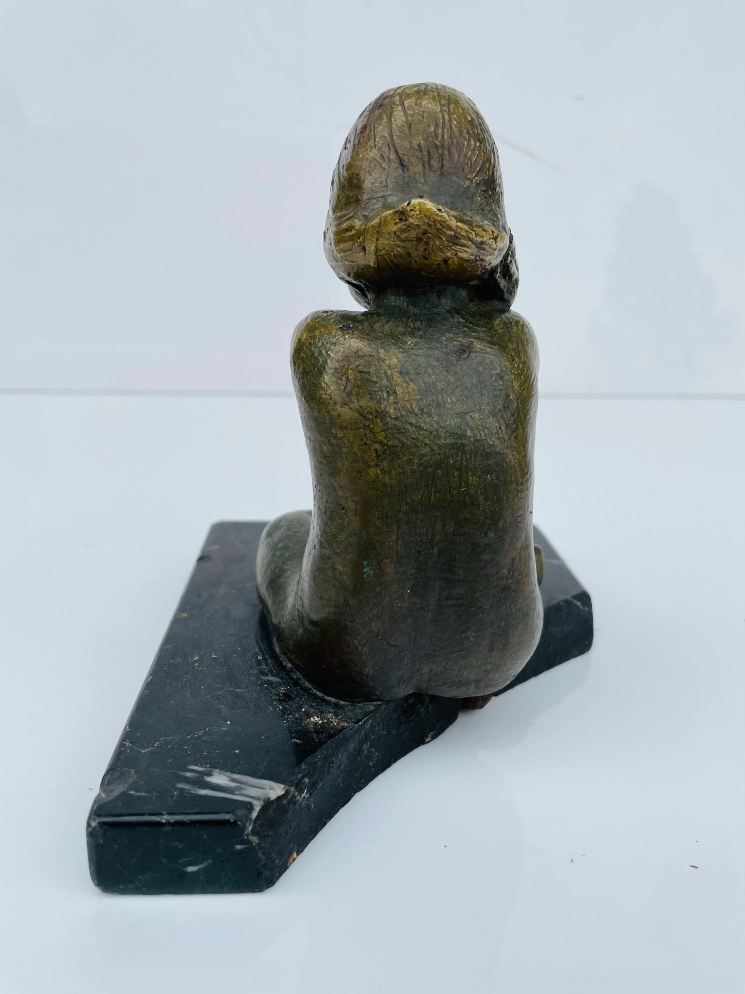 Vintage Bronze of a Nude Girl Seating In Good Condition For Sale In Los Angeles, CA