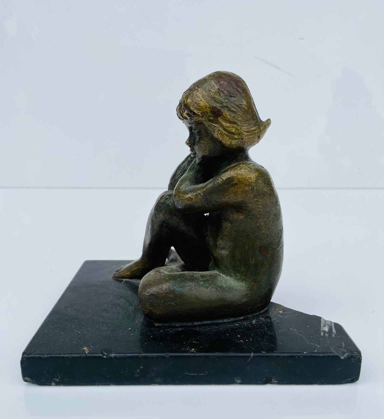 20th Century Vintage Bronze of a Nude Girl Seating For Sale