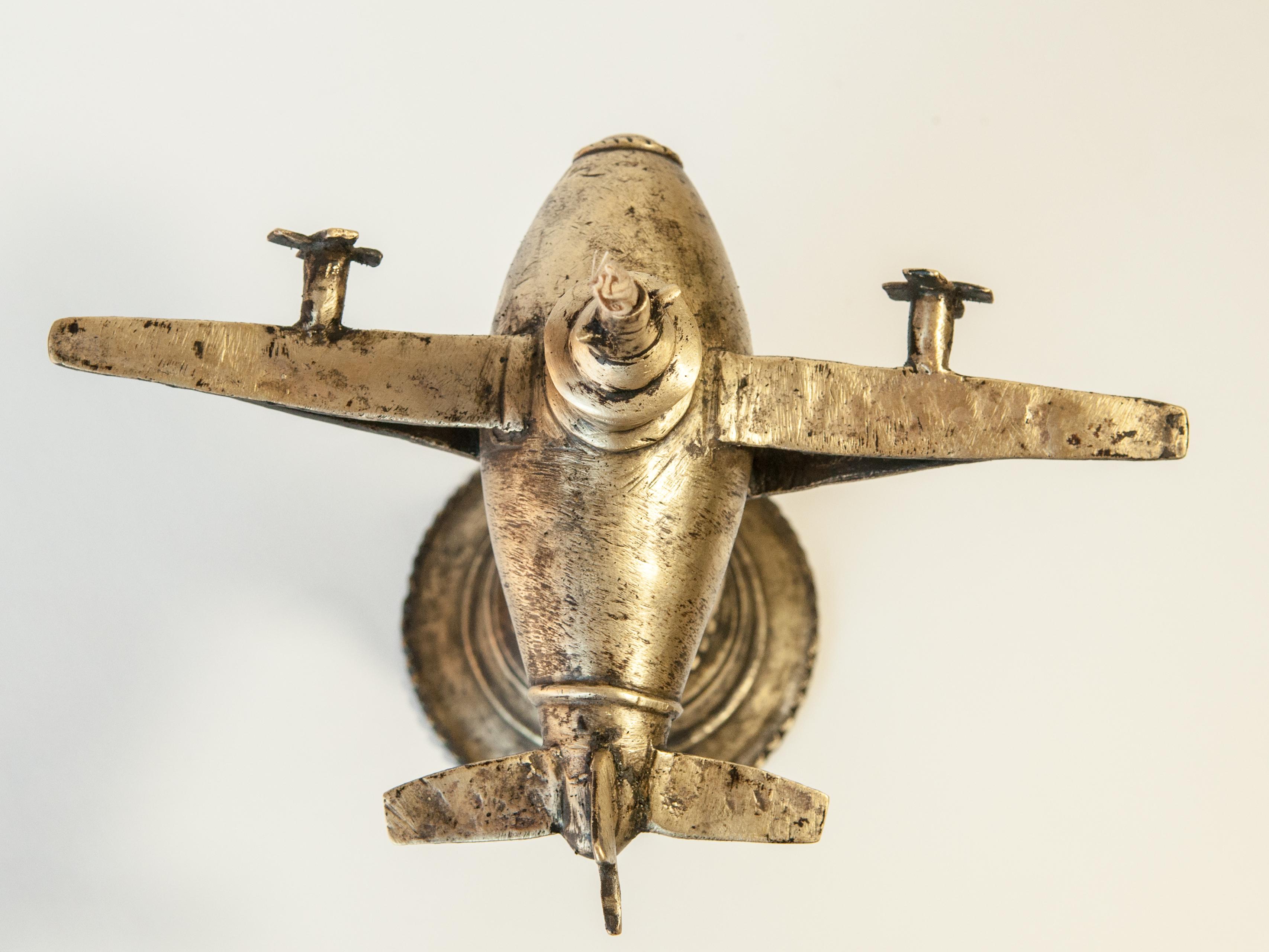 Vintage Bronze Oil Lamp Airplane Motif Rural Nepal, Mid-Late 20th Century 2