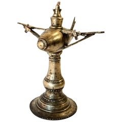 Vintage Bronze Oil Lamp Airplane Motif Rural Nepal, Mid-Late 20th Century