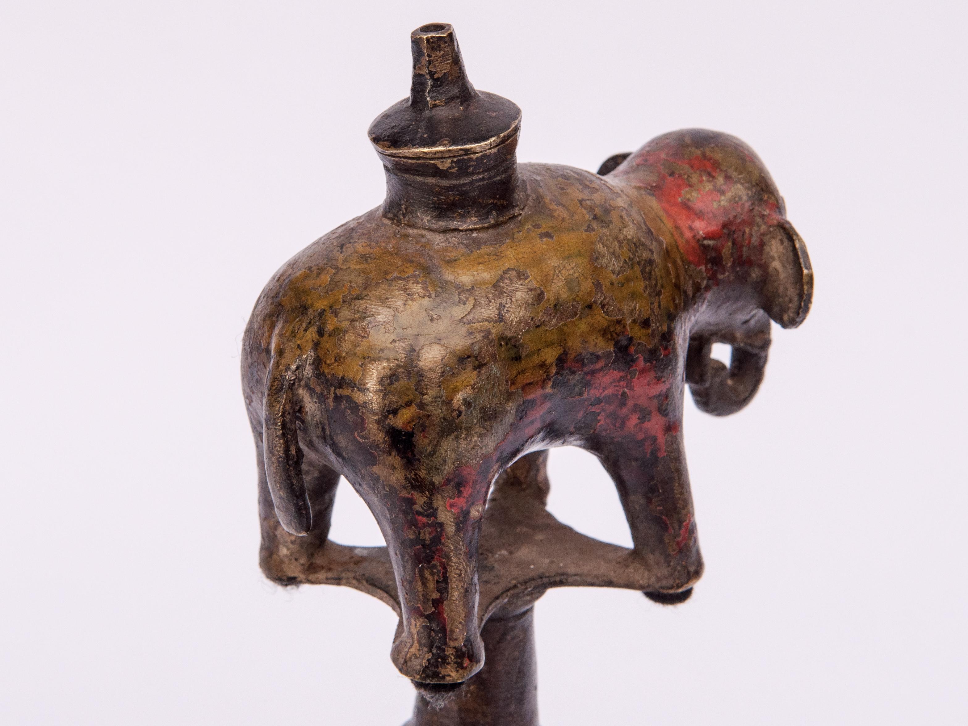 Vintage Bronze Oil Lamp Elephant Motif, West Nepal, Mid-20th Century 6