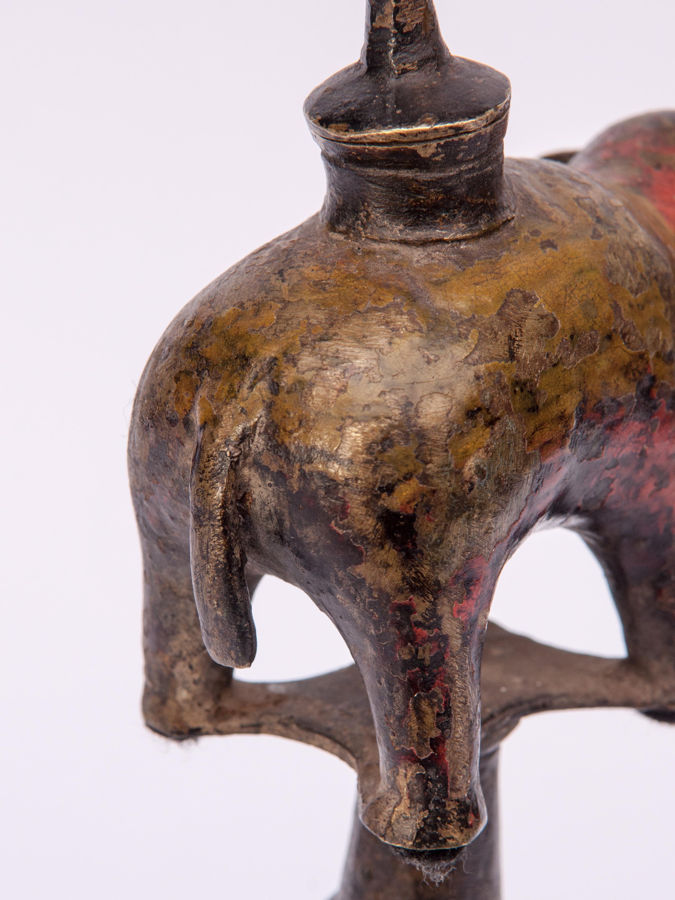 Vintage Bronze Oil Lamp Elephant Motif, West Nepal, Mid-20th Century 7